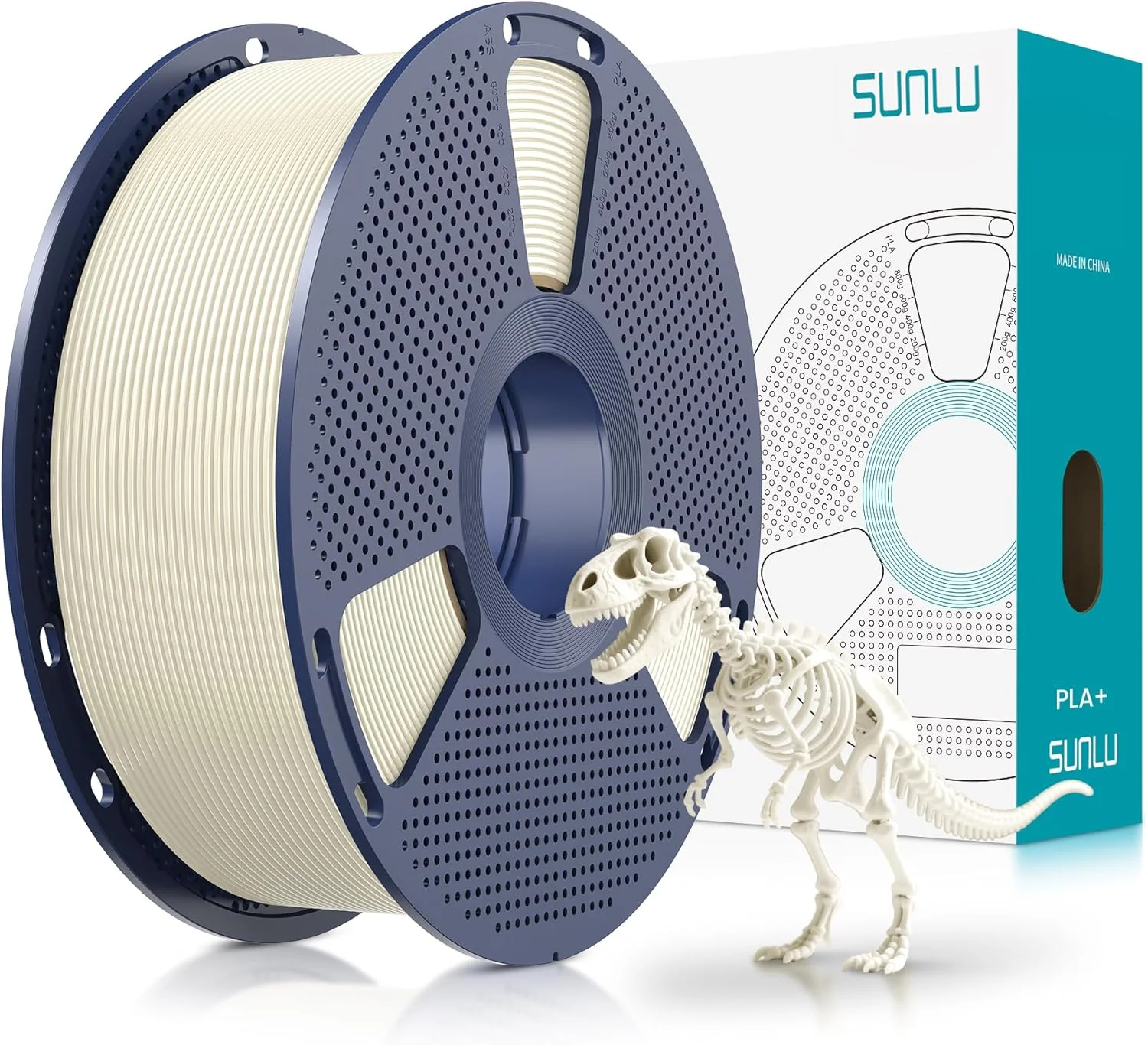 فیلامنت PLA+ سانلو 1.75 میلی‌متر، فیلامنت پلاس پرینتر سه بعدی PLA، قوی تر و مقاوم تر، مرتب پیچیده شده، 1 کیلوگرم فیلامنت PLA+ پرینت سه بعدی، دقت ابعادی +/- 0.02 میلی‌متر، سفید استخوانی