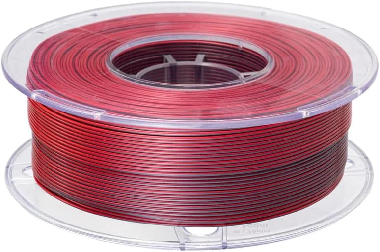 فیلامنت PLA ابریشمی دو رنگ CC3D مشکی/قرمز 1.75mm 1KG پرینتر سه بعدی PLA دو رنگ اکستروژن براق متالیک مواد چاپ سه بعدی مشکی قرمز