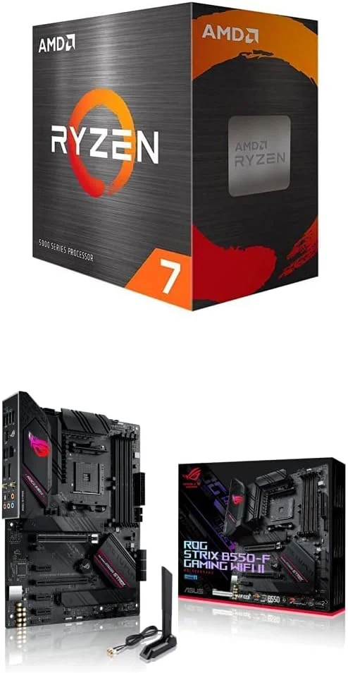پردازنده دسکتاپ AMD Ryzen 7 5700G هشت هسته ای و شانزده رشته ای آنلاک شده و مادربرد گیمینگ ایسوس ROG Strix B550-F Gaming WiFi II AMD AM4 (نسل سوم Ryzen) ATX