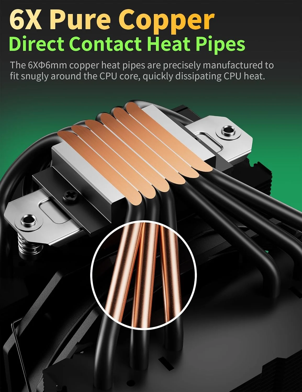 خنک‌کننده بادی پردازنده با 6 لوله حرارتی 6 میلی‌متری، خنک‌کننده پردازنده با دو فن 120 میلی‌متری 1600 دور در دقیقه، خنک‌کننده بادی پردازنده AMD سری AM5/AM4/AM3، خنک‌کننده بادی پردازنده با ارتفاع 6.22 اینچ سازگار با Intel LGA 1851/1700/1155/1156/2011/2066 (مشکی)