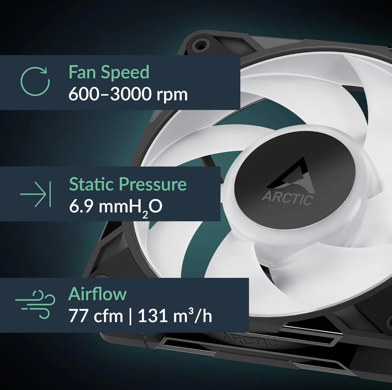 فن ممتاز و قدرتمند ARCTIC P12 Pro A-RGB، فن 120 میلی‌متری PWM با اسپلیتر کابل Y، 600-3000 دور در دقیقه، 0 دور در دقیقه <5% PWM، RGB دیجیتال 5 ولت، بلبرینگ دینامیک سیال، 4 پین - مشکی