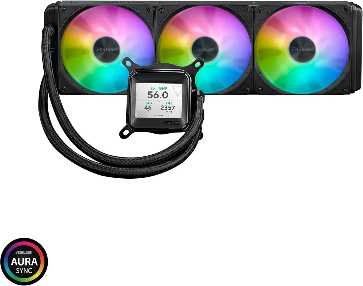 خنک کننده مایع پردازنده ASUS Prime LC ARGB LCD با صفحه نمایش واضح برای نمایش اطلاعات CPU و GPU با پس زمینه های مختلف، پمپ با کارایی بالا مجهز به موتور قوی، فن های زنجیره ای خنک کننده مایع پردازنده ASUS Prime LC ARGB LCD با صفحه نمایش واضح برای نمایش اطلاعات CPU و GPU با پس زمینه های مختلف، پمپ با کارایی بالا مجهز به موتور قوی، فن های زنجیره ای