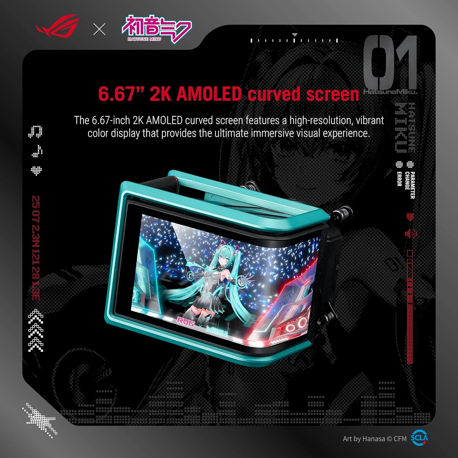 خنک کننده مایع پردازنده ASUS ROG RYUO IV 360 ARGB Hatsune Miku Edition با نمایشگر منحنی 6.67 اینچی AMOLED، پشتیبانی از ویدیوهای سه بعدی یا نمایش اطلاعات سیستم، و فن های ARGB از پیش نصب شده با نورپردازی جلو و کناری
