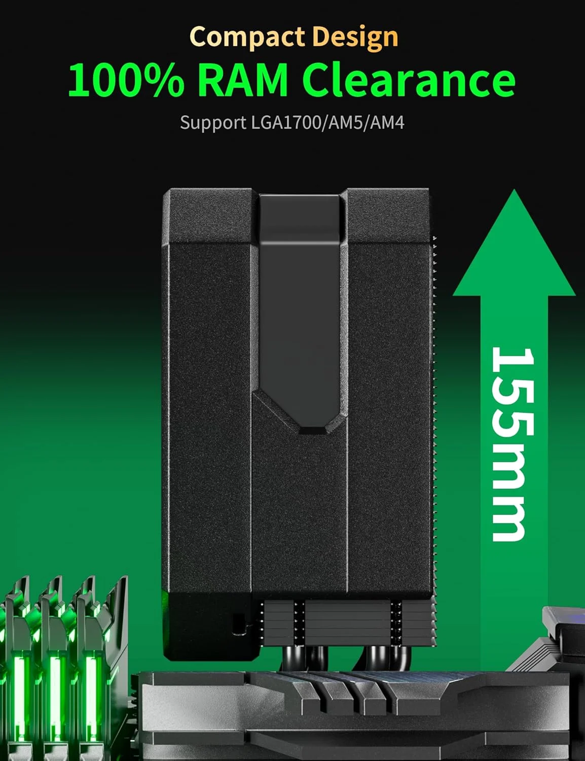 خنک‌کننده بادی پردازنده با 4 لوله حرارتی 6 میلی‌متری، فن 120 میلی‌متری با سرعت 1650 دور در دقیقه، خنک‌کننده پردازنده AMD سری AM5/AM4/AM3، خنک‌کننده بادی پردازنده با ارتفاع 6.1 اینچ سازگار با Intel LGA 1700/1851/1155/1156/2011/2066 (مشکی)