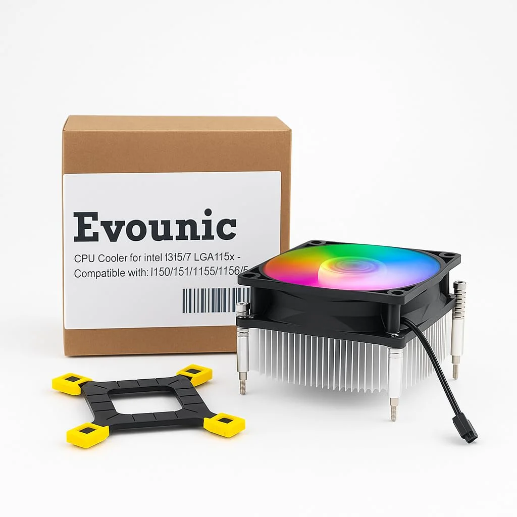 خنک کننده پردازنده 80 میلی متری RGB با براکت جهانی - سازگار با Intel i3/i5/i7 LGA 115x 1150 1151 1155 1156 1200 فن بی صدا و هیت سینک آلومینیومی 4 پین با کنترل دما نصب آسان برای رایانه رومیزی