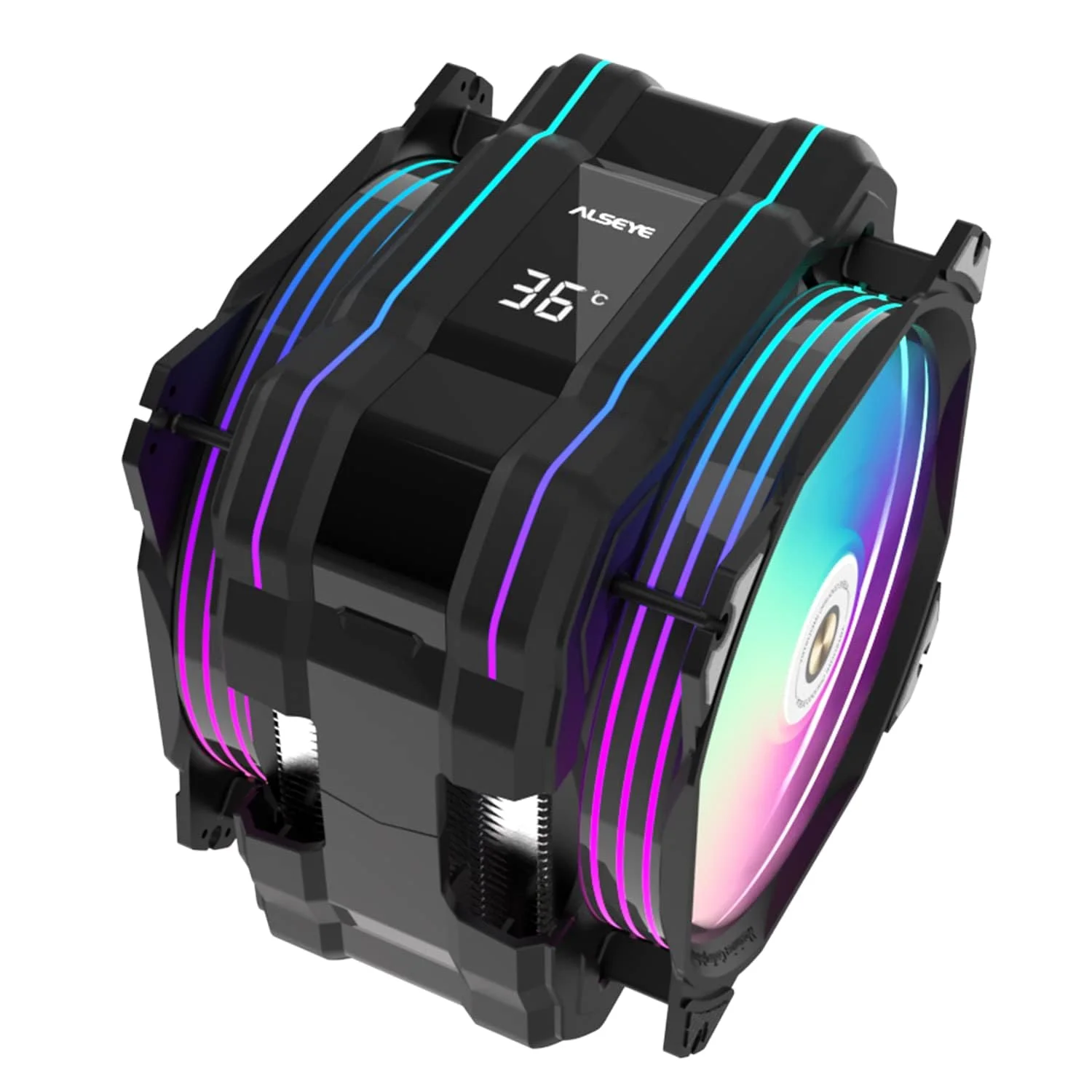 خنک کننده پردازنده ALSEYE M120D Plus Digital، خنک کننده بادی پردازنده با نمایشگر دما، فن سری 120 میلی متری Max با ARGB و PWM، سازگار با Intel LGA 1700/1200/115X/2011/2066/1366/775 AMD AM4، مشکی