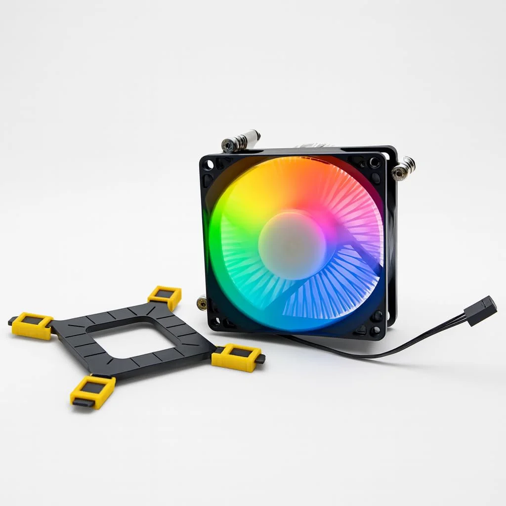 خنک کننده پردازنده 80 میلی متری RGB با براکت جهانی - سازگار با Intel i3/i5/i7 LGA 115x 1150 1151 1155 1156 1200 فن بی صدا و هیت سینک آلومینیومی 4 پین با کنترل دما نصب آسان برای رایانه رومیزی