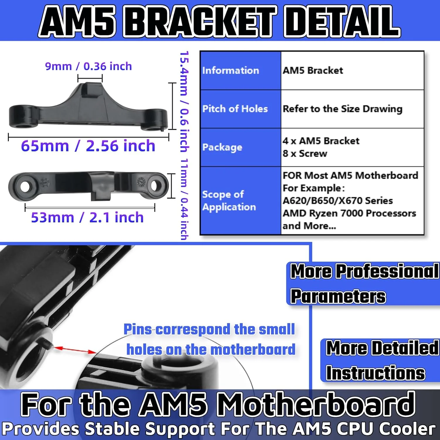 براکت CPU AM5، 4 عدد براکت فن خنک کننده CPU AM5 برای کامپیوتر رومیزی AMD، مناسب مادربرد AM5/AM4 به همراه پیچ، پایه خنک کننده، محافظ صفحه پشتی فولادی، تثبیت کننده فن