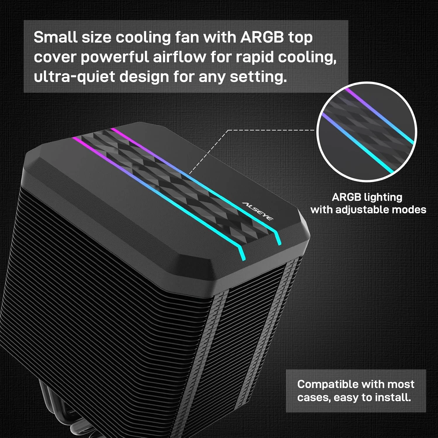 خنک کننده پردازنده ALSEYE M90، خنک کننده پردازنده بادی دو برج با طراحی فن مخفی با پوشش جلوه نور ARGB سازگار با هر دو پلتفرم اینتل و AMD، پشتیبانی از LGA1700 (M90 مشکی)