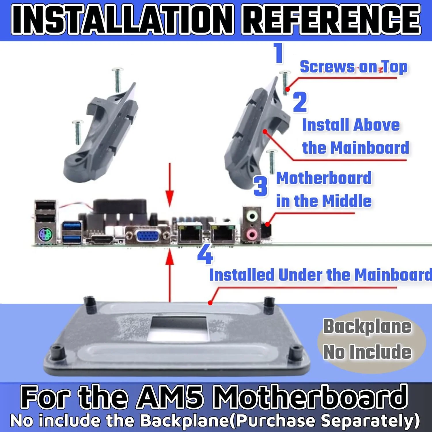 براکت CPU AM5، 4 عدد براکت فن خنک کننده CPU AM5 برای کامپیوتر رومیزی AMD، مناسب مادربرد AM5/AM4 به همراه پیچ، پایه خنک کننده، محافظ صفحه پشتی فولادی، تثبیت کننده فن