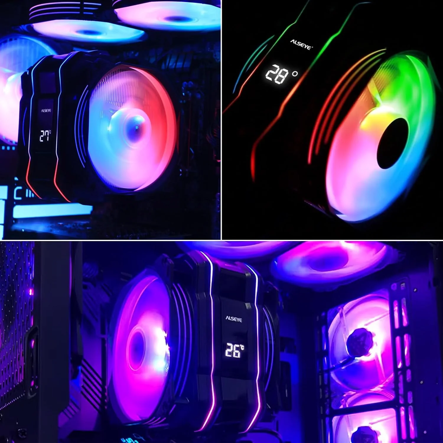 خنک کننده پردازنده ALSEYE M120D Plus Digital، خنک کننده بادی پردازنده با نمایشگر دما، فن سری 120 میلی متری Max با ARGB و PWM، سازگار با Intel LGA 1700/1200/115X/2011/2066/1366/775 AMD AM4، مشکی