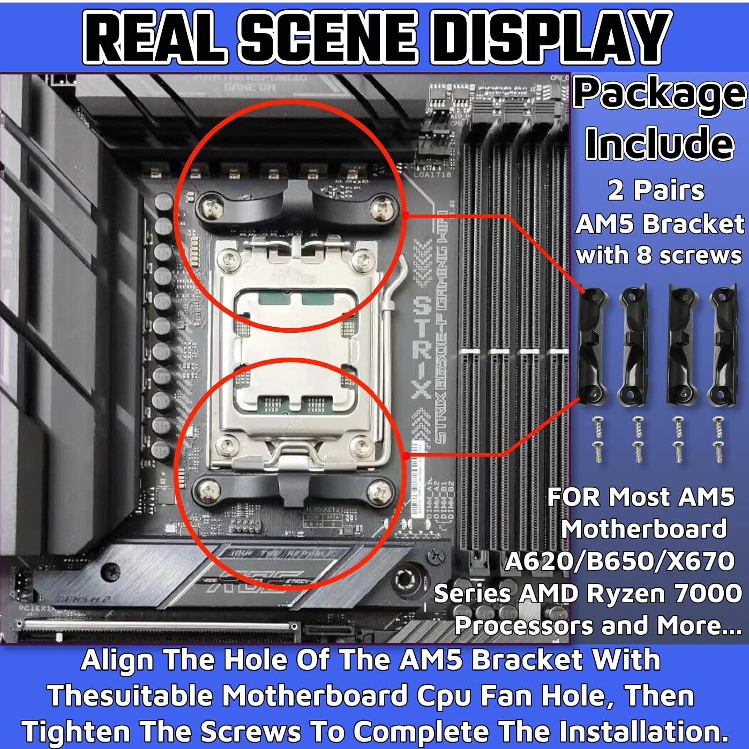 براکت CPU AM5، 4 عدد براکت فن خنک کننده CPU AM5 برای کامپیوتر رومیزی AMD، مناسب مادربرد AM5/AM4 به همراه پیچ، پایه خنک کننده، محافظ صفحه پشتی فولادی، تثبیت کننده فن