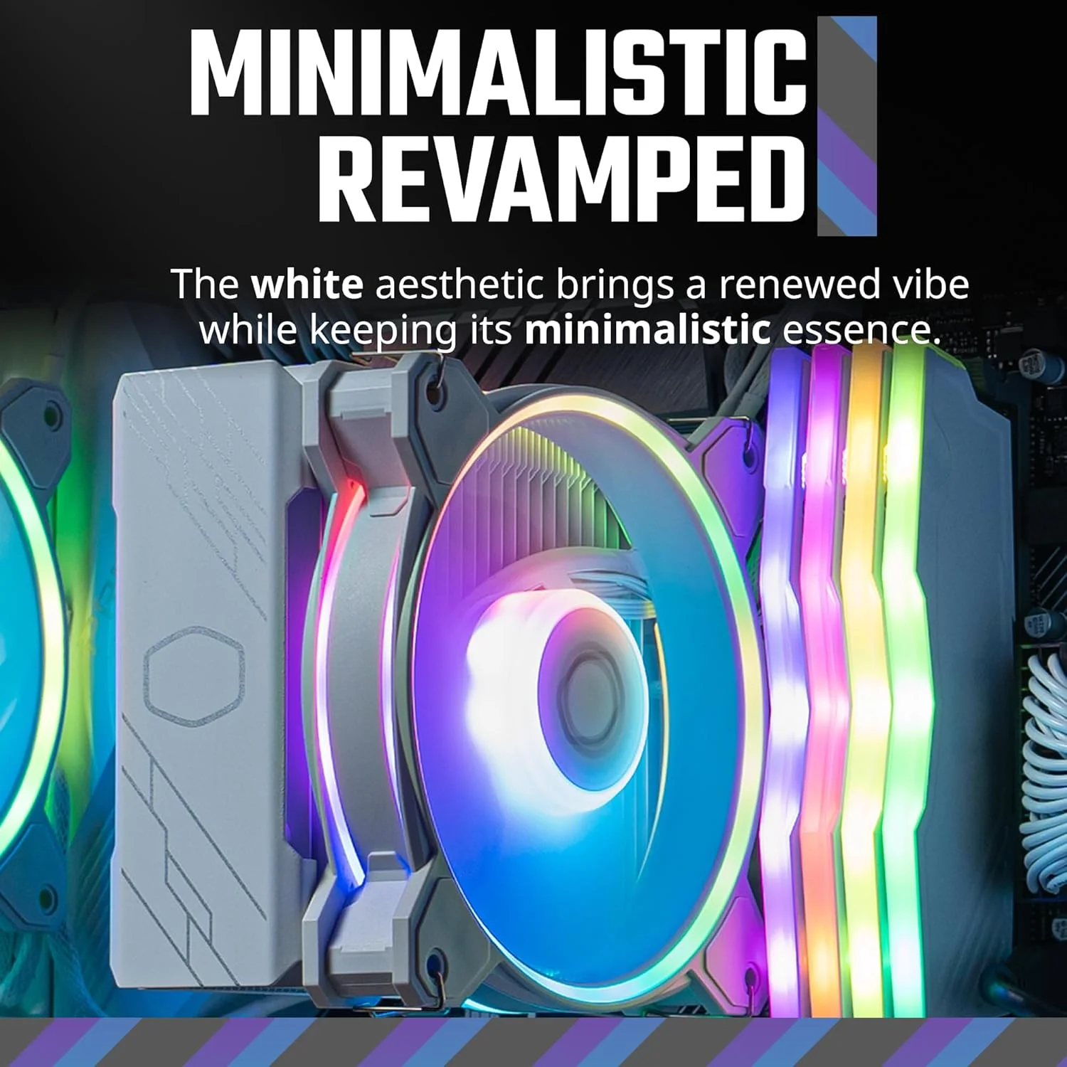 خنک کننده پردازنده بادی کولر مستر Hyper 212 Halo White، فن 120 Halo² PWM، ARGB حلقه دوتایی، پوشش بالایی آلومینیومی، 4 لوله حرارتی مسی، ارتفاع 154 میلی متر، براکت های AMD Ryzen AM5|AM4، Intel LGA 1851|1700|1200