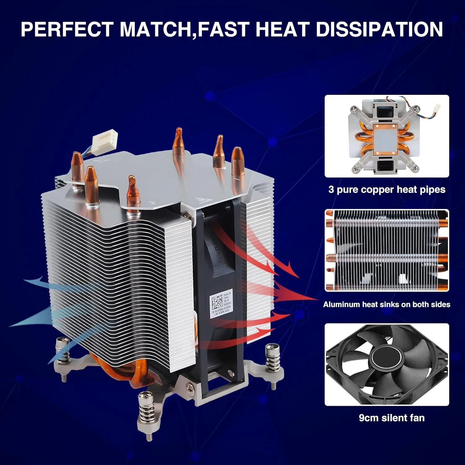 خنک کننده پردازنده مدل VWD01 0VWD01 به همراه فن و هیت سینک آلومینیومی، قطعات خنک کننده داخلی سازگار با Dell XPS 8940 8500 8700 G5 5090 G5 5000 Optiplex 7080
