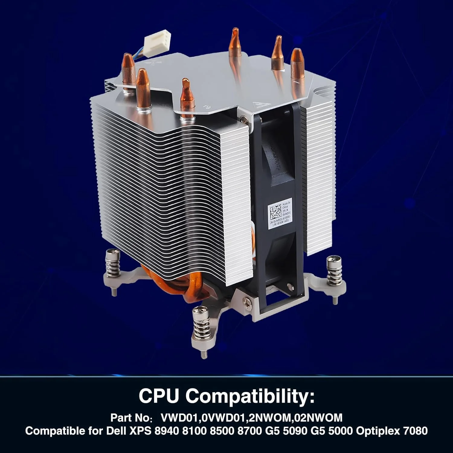 خنک کننده پردازنده مدل VWD01 0VWD01 به همراه فن و هیت سینک آلومینیومی، قطعات خنک کننده داخلی سازگار با Dell XPS 8940 8500 8700 G5 5090 G5 5000 Optiplex 7080