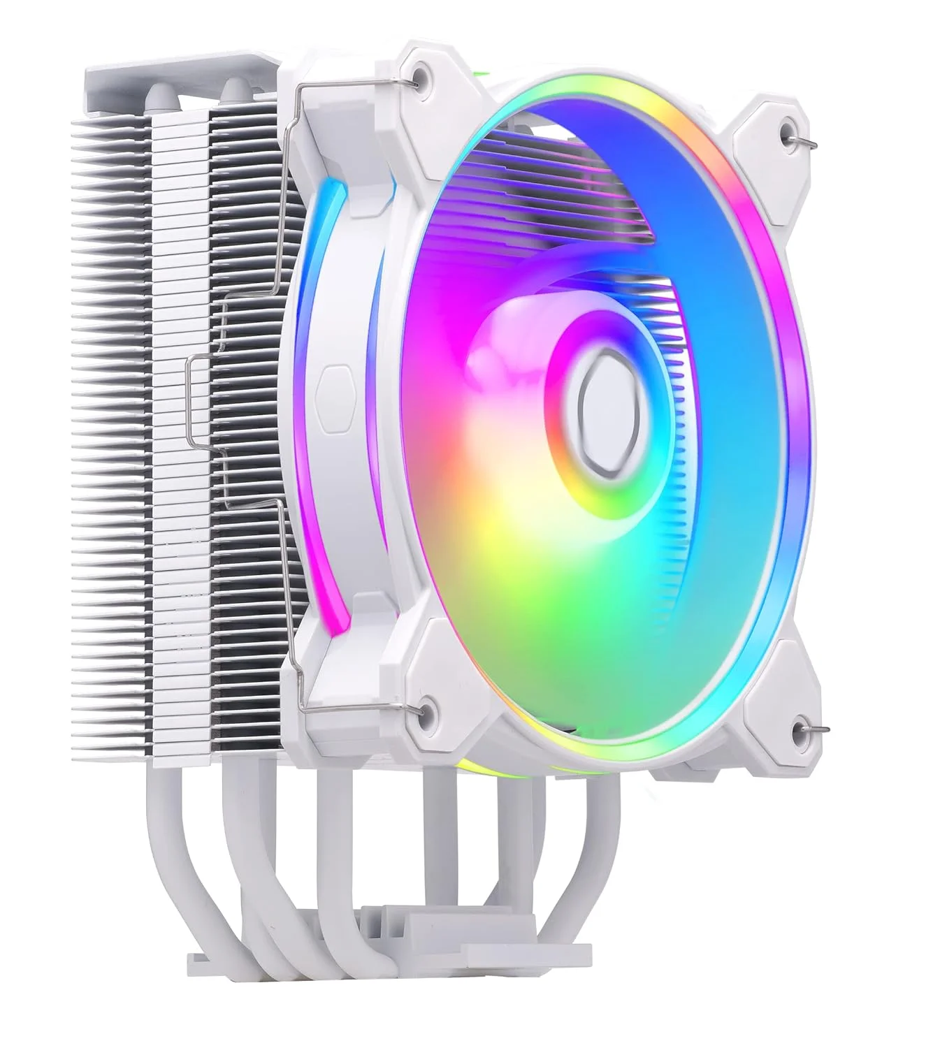 خنک کننده بادی پردازنده Cooler Master Hyper 212 Halo - روکش آلومینیومی سفید خالص، 4 لوله حرارتی تماسی مستقیم مداوم با پره ها، فن MF120 Halo2 ARGB، تشخیص خودکار ARGB، براکت های LGA1700 و AM5 - سفید