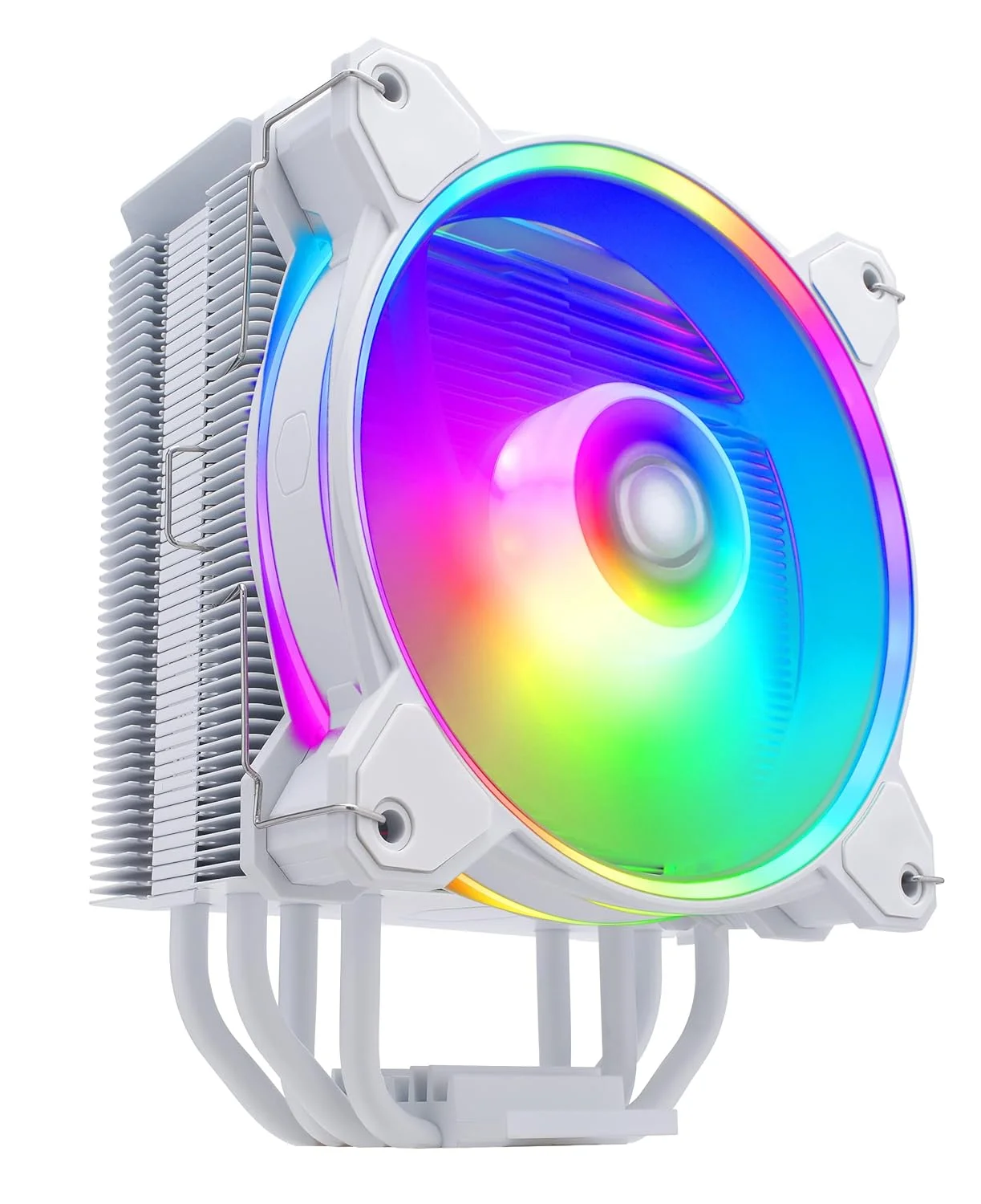 خنک کننده بادی پردازنده Cooler Master Hyper 212 Halo - روکش آلومینیومی سفید خالص، 4 لوله حرارتی تماسی مستقیم مداوم با پره ها، فن MF120 Halo2 ARGB، تشخیص خودکار ARGB، براکت های LGA1700 و AM5 - سفید
