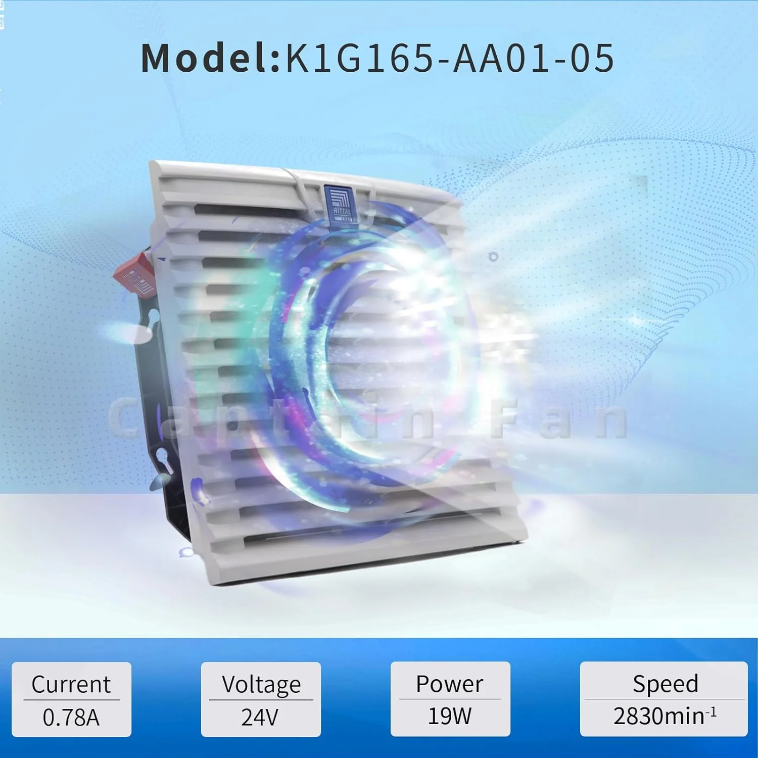 فن کابینتی آکسیال Ebm Papst مدل K1G165-AA01-05، ولتاژ 24VDC، جریان 0.78A، توان 19W