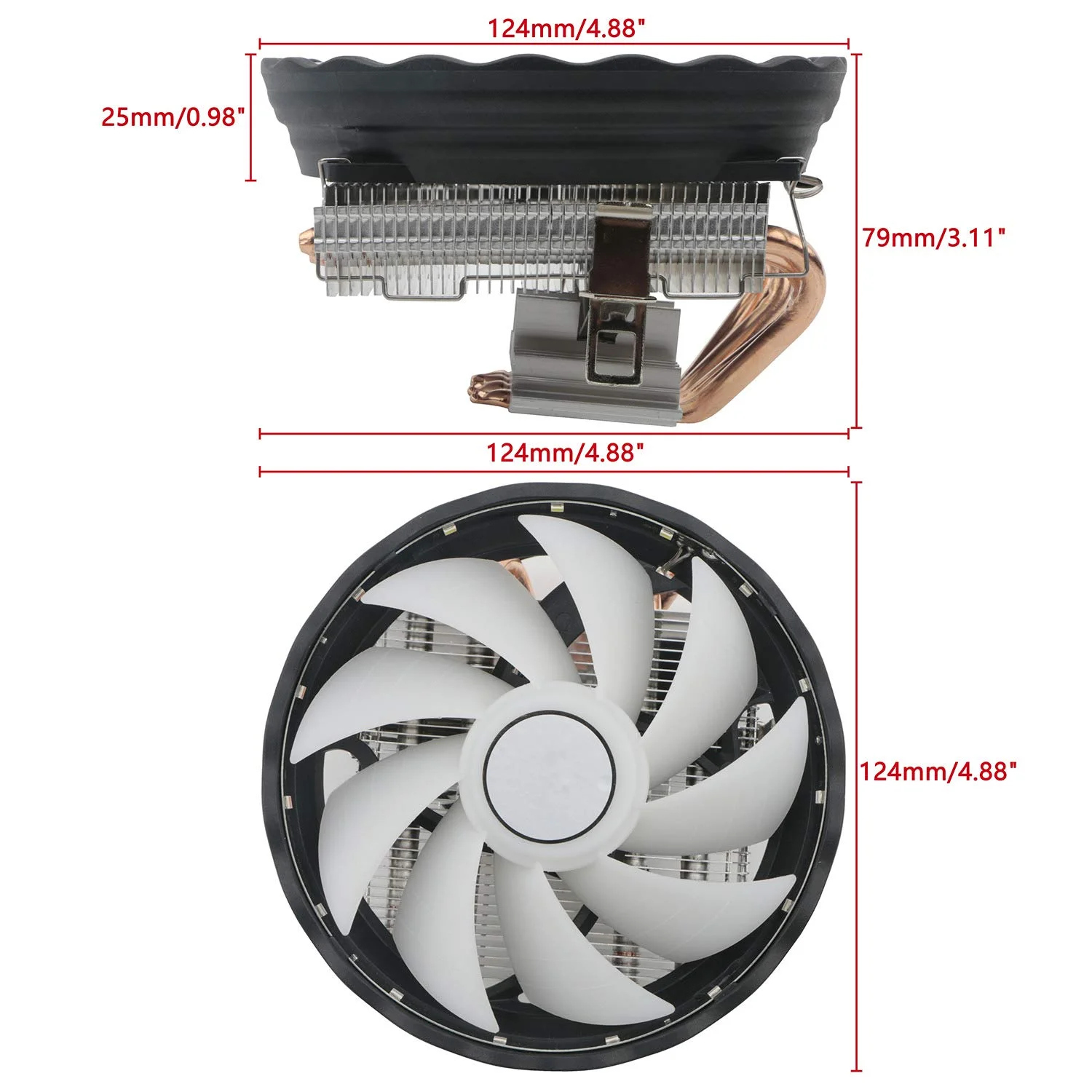 فن خنک کننده پردازنده ۹۲ میلی‌متری JIUWU با ۴ لوله حرارتی تماسی مستقیم برای اینتل AMD (LGA 775 1150 1155 1151 1156)