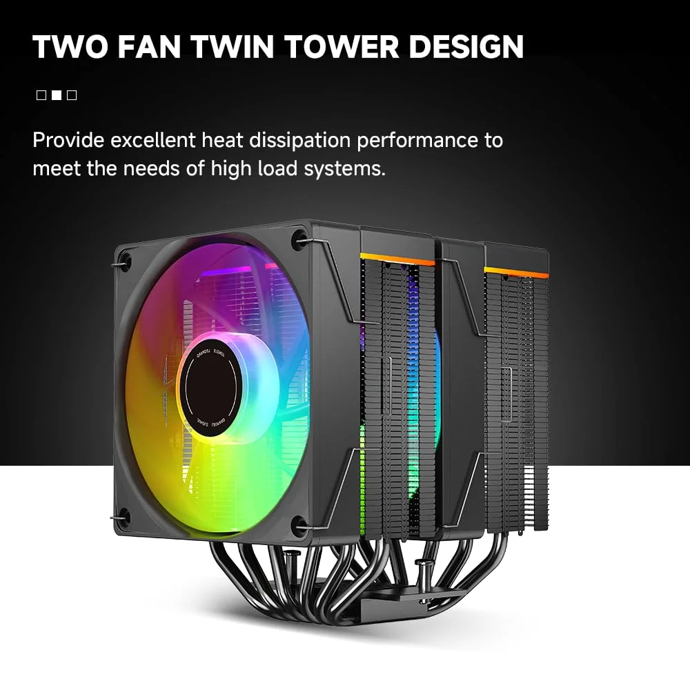 خنک‌کننده پردازنده بادی جنگل لئوپارد مدل KF620-DGT، دارای دو فن ARGB PWM، 6 لوله حرارتی، پوشش بالایی با نمایشگر دیجیتال - خنک‌کننده با عملکرد بالا برای AMD:AM4 AM5/Intel LGA 1700/115X/1200/1366/1851 (مشکی)