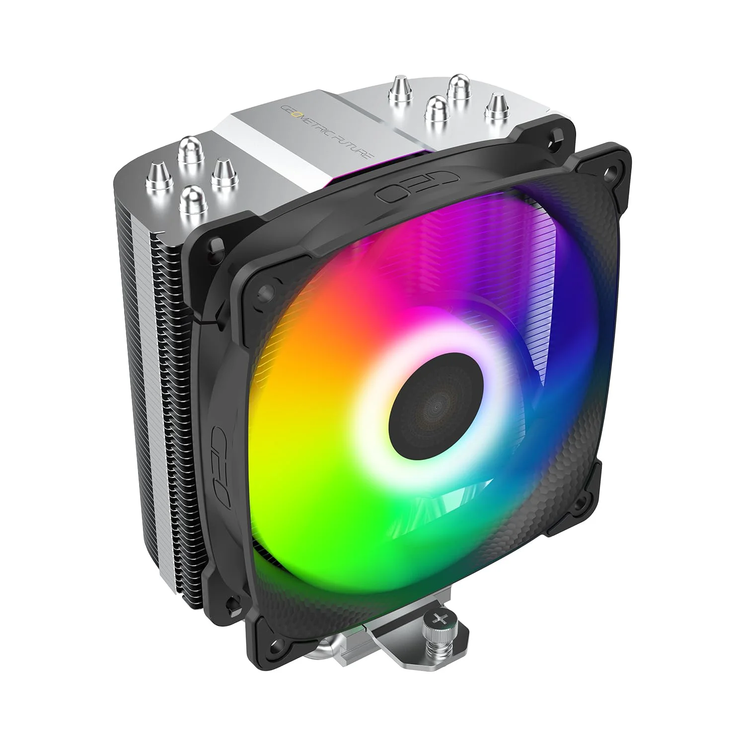 خنک کننده پردازنده Geometric Future با فن جانبی Prawn، خنک کننده بادی، 4 لوله حرارتی مسی، طراحی نامتقارن، مجهز به Squama 2501B