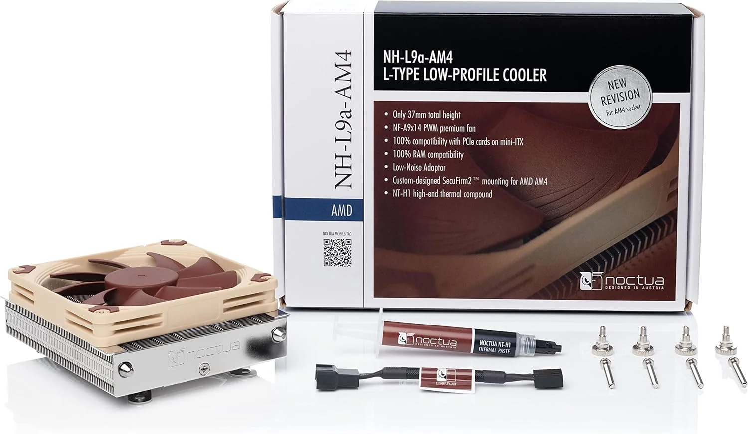 خنک کننده پردازنده کم ارتفاع ممتاز Noctua NH-L9a-AM4 برای AMD AM4 (قهوه ای)