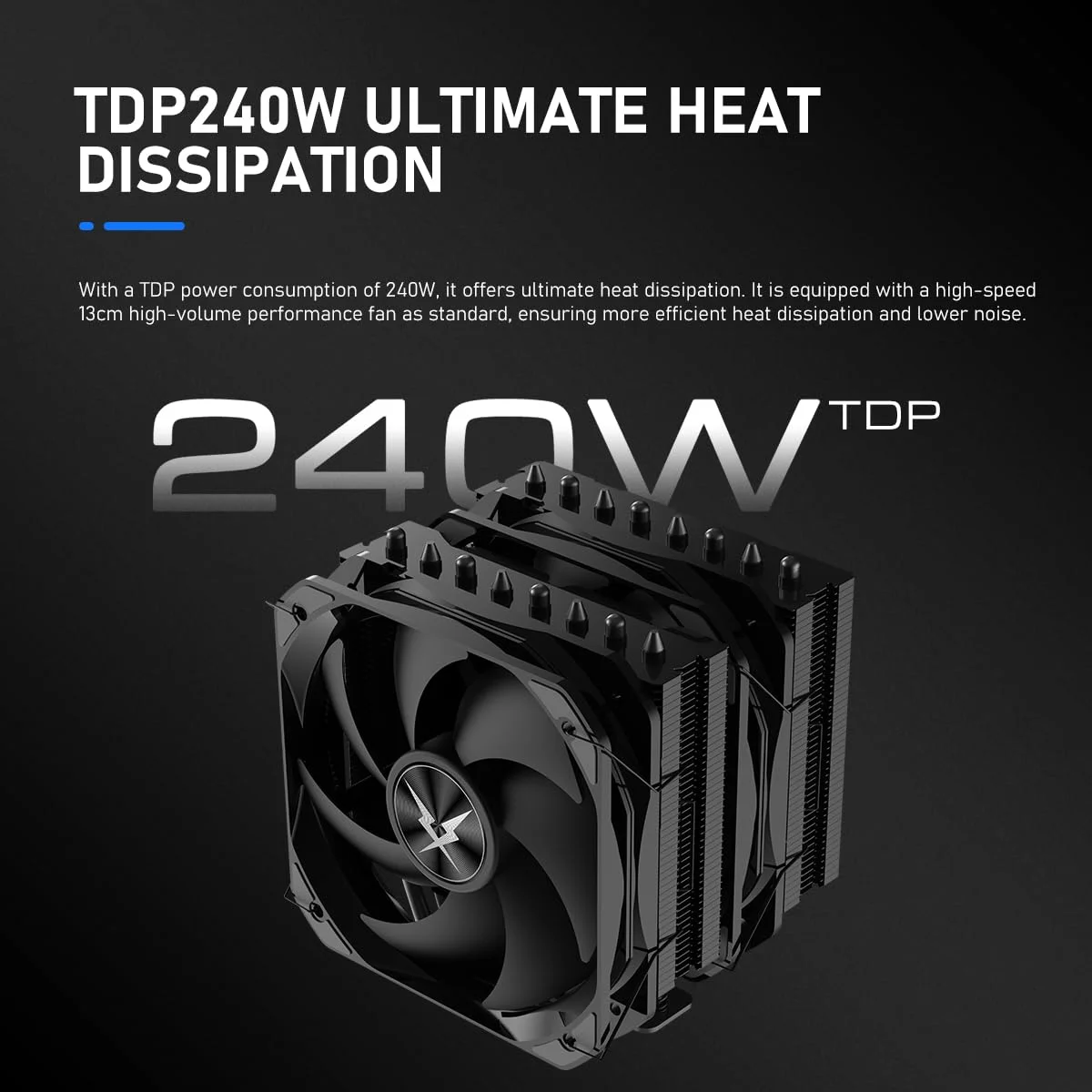 خنک کننده پردازنده RUIX GT820، دارای 8 لوله حرارتی، دو برج، فن PWM 130 میلی‌متری، توان حرارتی 240 وات، برای AMD AM4 AM5 / Intel LGA 1851/1700/1200/115X، مشکی - بدون نور