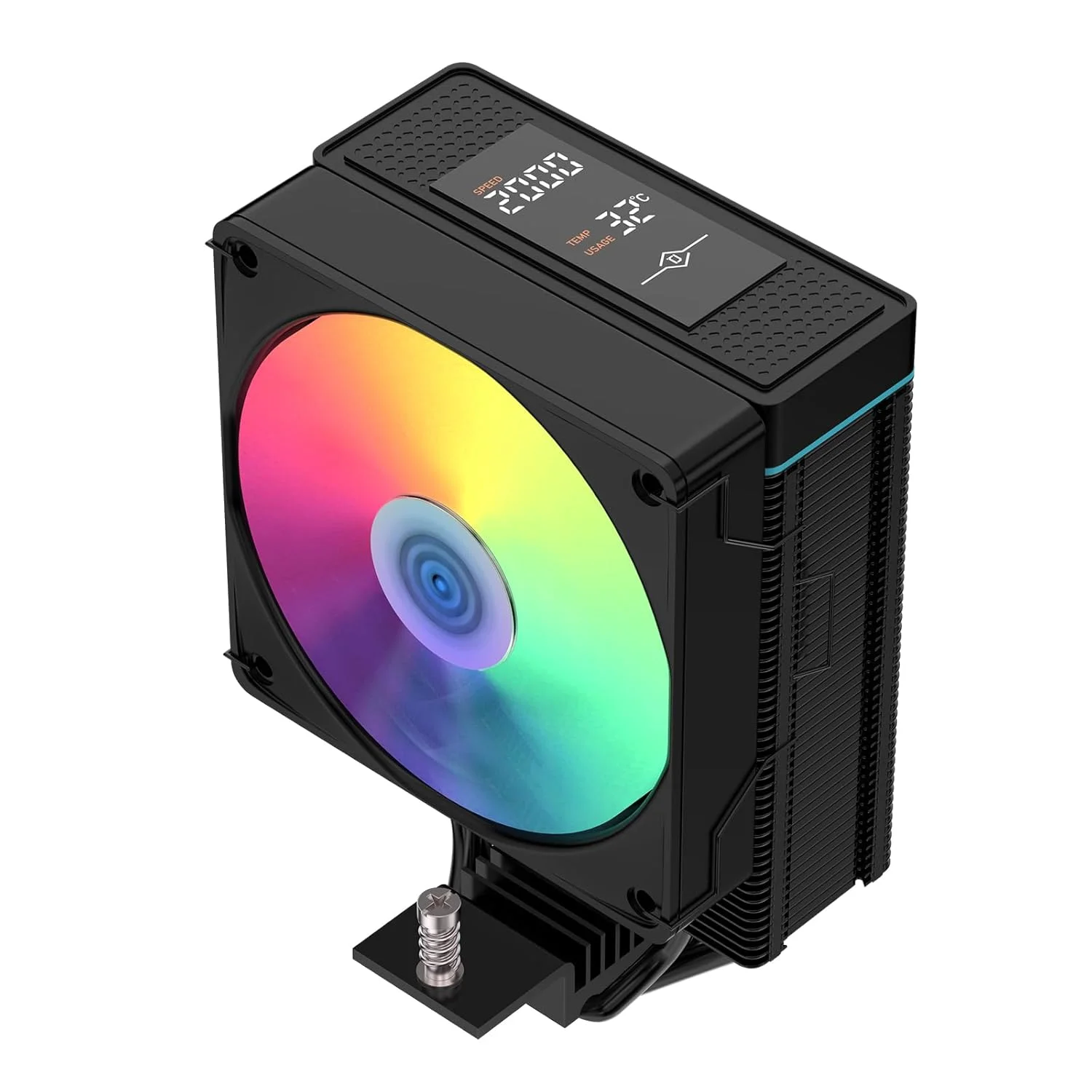 خنک کننده بادی پردازنده با نمایشگر، 4 لوله حرارتی مسی خالص، فن بی صدای ARGB PWM 120 میلی متری، فن خنک کننده پردازنده تک برج کامپیوتر، خنک کننده پردازنده برای AM5/AM4، Intel LGA 1851/18XX/1700/1200/115X، مشکی