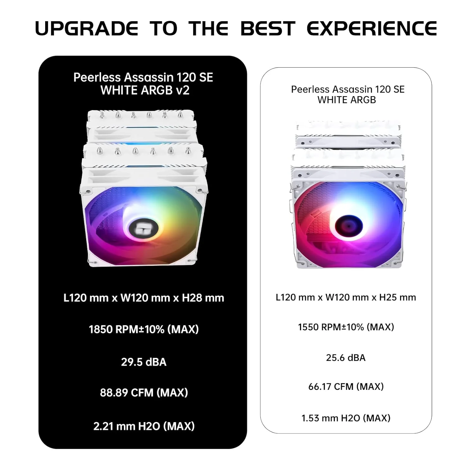 خنک کننده بادی پردازنده Peerless Assassin 120 SE ARGB White V2 - دارای 6 لوله حرارتی با تکنولوژی AGHP GEN 5.0 | فن های ضخیم PWM 120 میلی متری با سرعت 1850 دور در دقیقه، برای پردازنده های Intel 1851/1700/115X/1200 و AMD AM4/AM5