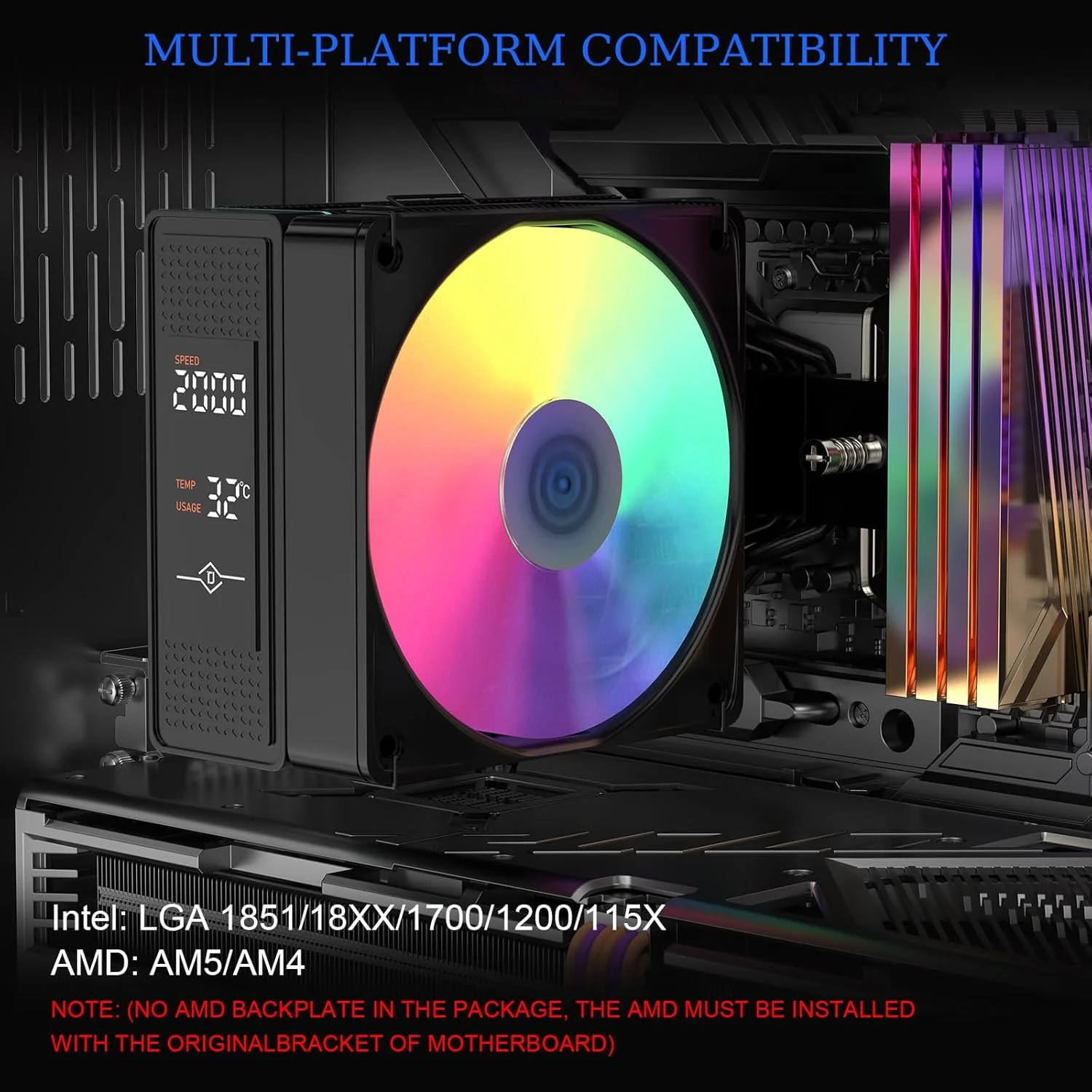 خنک کننده بادی پردازنده با نمایشگر، 4 لوله حرارتی مسی خالص، فن بی صدای ARGB PWM 120 میلی متری، فن خنک کننده پردازنده تک برج کامپیوتر، خنک کننده پردازنده برای AM5/AM4، Intel LGA 1851/18XX/1700/1200/115X، مشکی خنک کننده بادی پردازنده با نمایشگر، 4 لوله حرارتی مسی خالص، فن بی صدای ARGB PWM 120 میلی متری، فن خنک کننده پردازنده تک برج کامپیوتر، خنک کننده پردازنده برای AM5/AM4، Intel LGA 1851/18XX/1700/1200/115X، مشکی