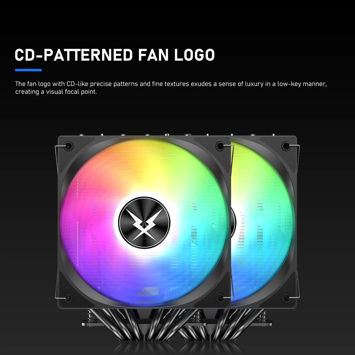 خنک کننده بادی پردازنده RUIX GT620، دارای 6 لوله حرارتی، دو برج، دو فن 120 میلی متری PWM، توان حرارتی 220 وات، سازگار با AMD AM4 AM5 / Intel LGA 1851/1700/1200/115X، مشکی - RGB