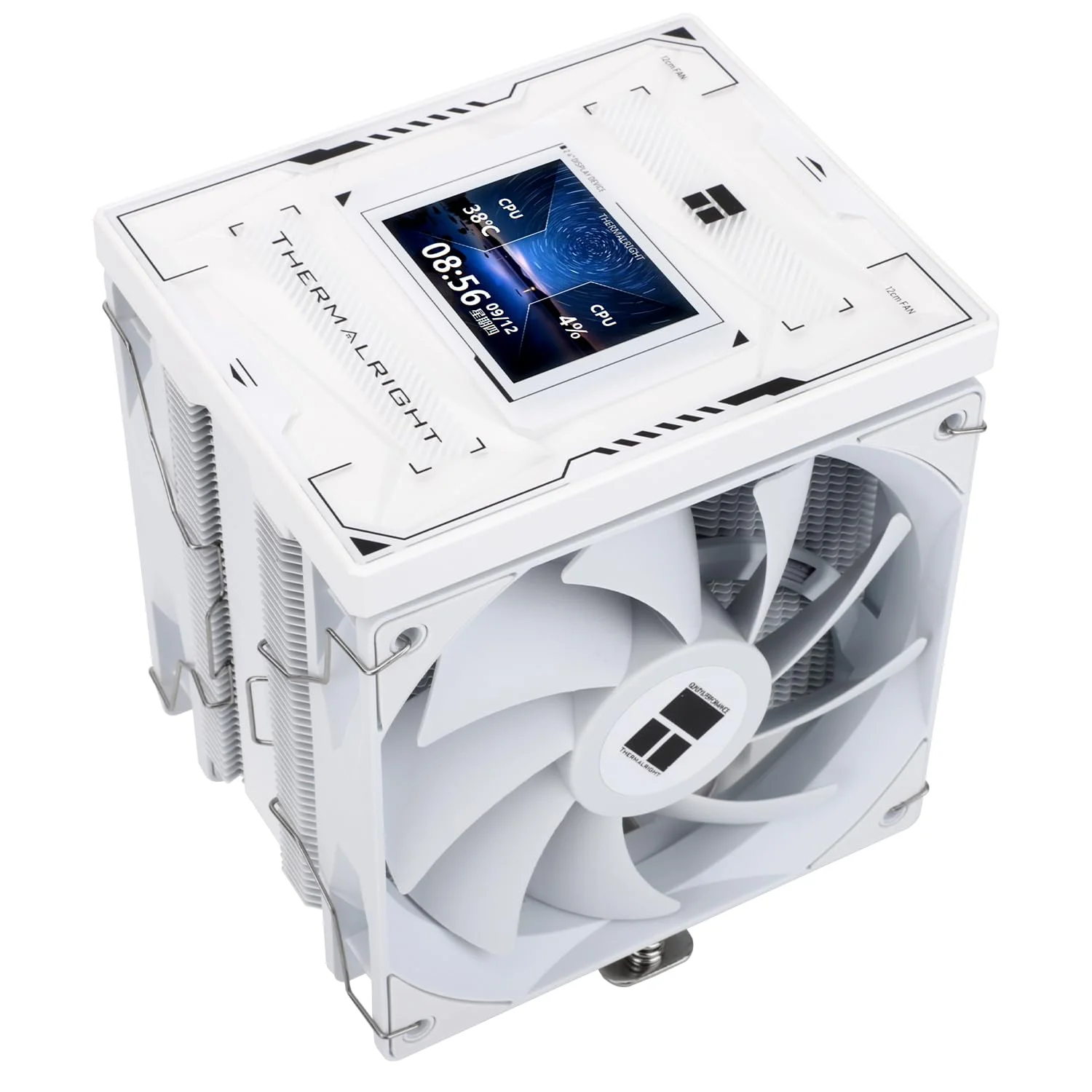 خنک کننده پردازنده Thermalright Burst Assassin 120 Vision White با صفحه نمایش IPS LCD 2.4 اینچی با رزولوشن 320x240، دو فن خنک کننده پردازنده، خنک کننده بادی پردازنده کامپیوتر برای LGA1700/1851، AM4/AM5، 6 لوله حرارتی