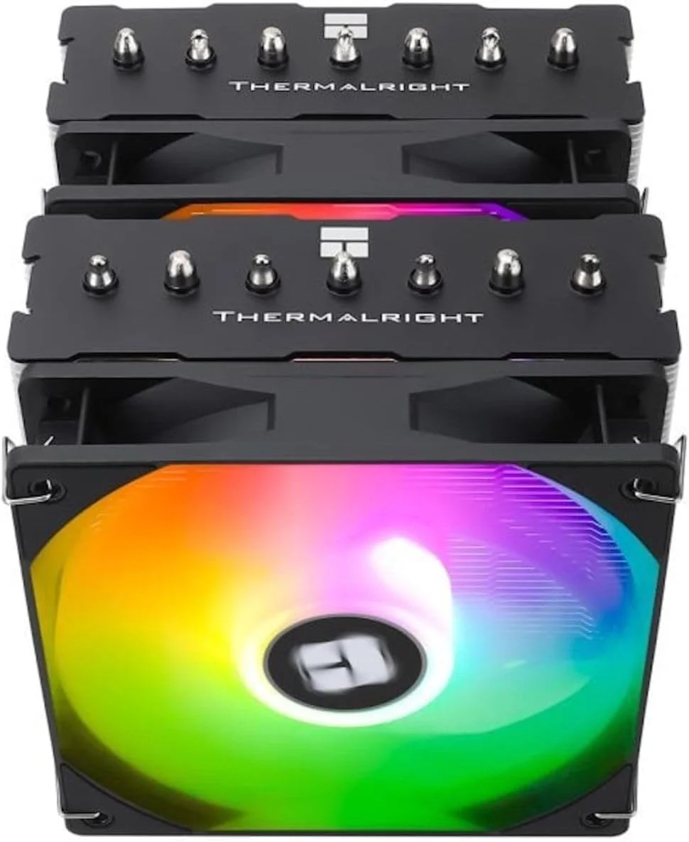 خنک کننده پردازنده بادی Thermalright Phantom Spirit 120 SE ARGB، دارای 7 لوله حرارتی، فن دوگانه 120 میلی متری TL-C12B-S V2 PWM، فناوری AGHP 4.0، بلبرینگ S-FDB، برای AMD AM4 AM5/Intel 1700/1150/1151/1200/1851 خنک کننده پردازنده بادی Thermalright Phantom Spirit 120 SE ARGB، دارای 7 لوله حرارتی، فن دوگانه 120 میلی متری TL-C12B-S V2 PWM، فناوری AGHP 4.0، بلبرینگ S-FDB، برای AMD AM4 AM5/Intel 1700/1150/1151/1200/1851