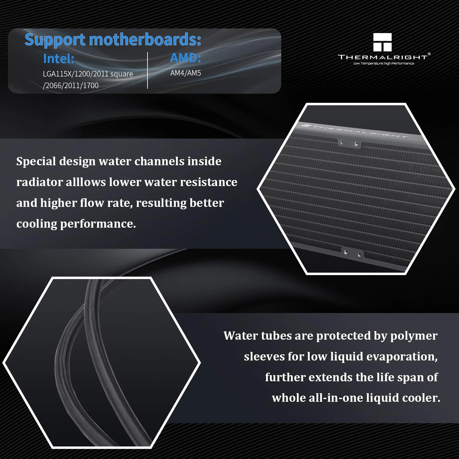 خنک کننده آبی پردازنده Thermalright Frozen Edge 360 Black با فن های PWM، سرعت پمپ 3300 دور در دقیقه، بلبرینگ S-FDB، برای AMD AM4/AM5، Intel LGA1150/1155/1200/1700/2011 (FE360 Black)