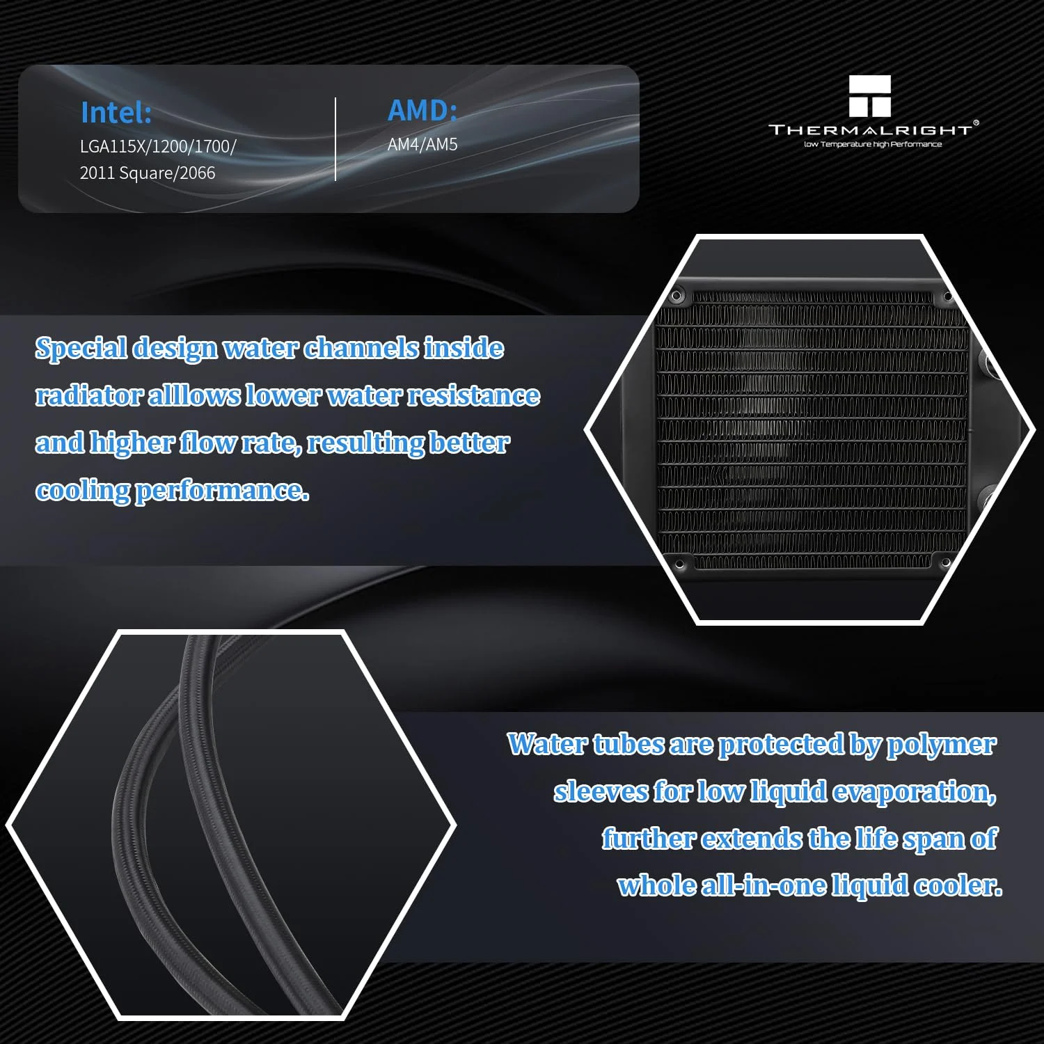 خنک کننده مایع پردازنده Thermalright Aqua Elite 120 V3، فن PWM ARGB با بلبرینگ های S-FDB، پمپ کنترل شده PWM کارآمد، برای AMD/AM4/AM5، Intel LGA1150/1151/1200/2011/1700، (AE120 V3)