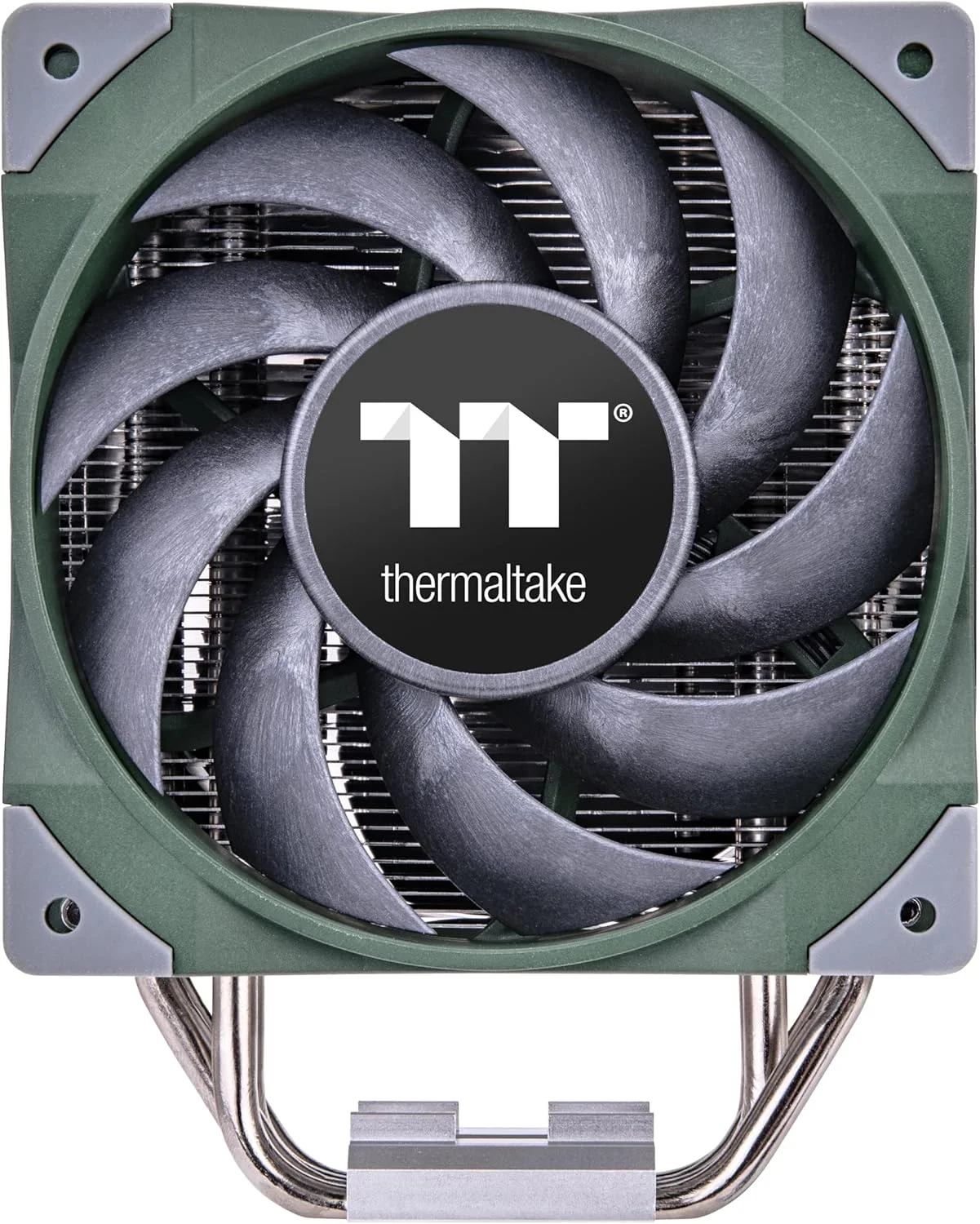 خنک کننده پردازنده Thermaltake TOUGHAIR 510 با توان حرارتی 180 وات، رنگ سبز مسابقه ای، سازگار با سوکت های Intel/AMD (LGA 1700/1200)، دارای دو فن 120 میلی متری PWM با فشار استاتیک بالا 2000 دور در دقیقه و لوله های حرارتی مسی با عملکرد بالا مدل CL-P075-AL12RG-A