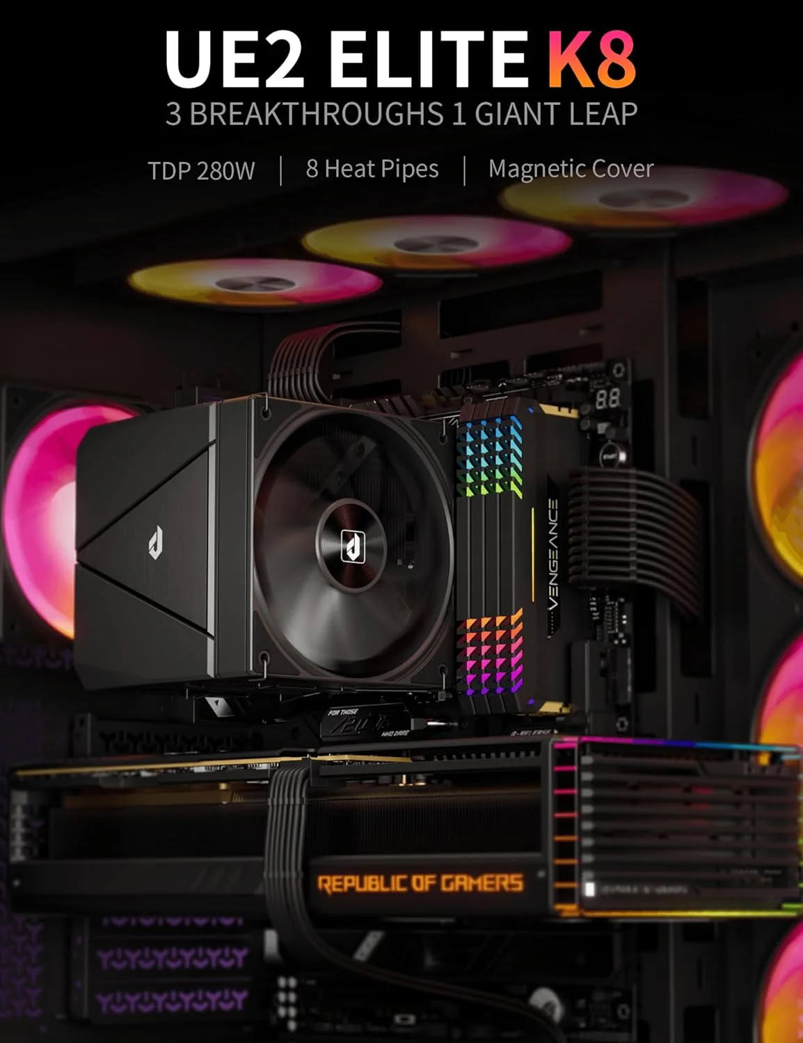 خنک کننده پردازنده بادی upHere، خنک کننده دو برج با فن PWM 120 میلی متری، 8 لوله حرارتی برای Intel LGA 1851/1700/2011/2066/115X، AM5/AM4/AM3، مشکی، UE2 Elite K8 خنک کننده پردازنده بادی upHere، خنک کننده دو برج با فن PWM 120 میلی متری، 8 لوله حرارتی برای Intel LGA 1851/1700/2011/2066/115X، AM5/AM4/AM3، مشکی، UE2 Elite K8