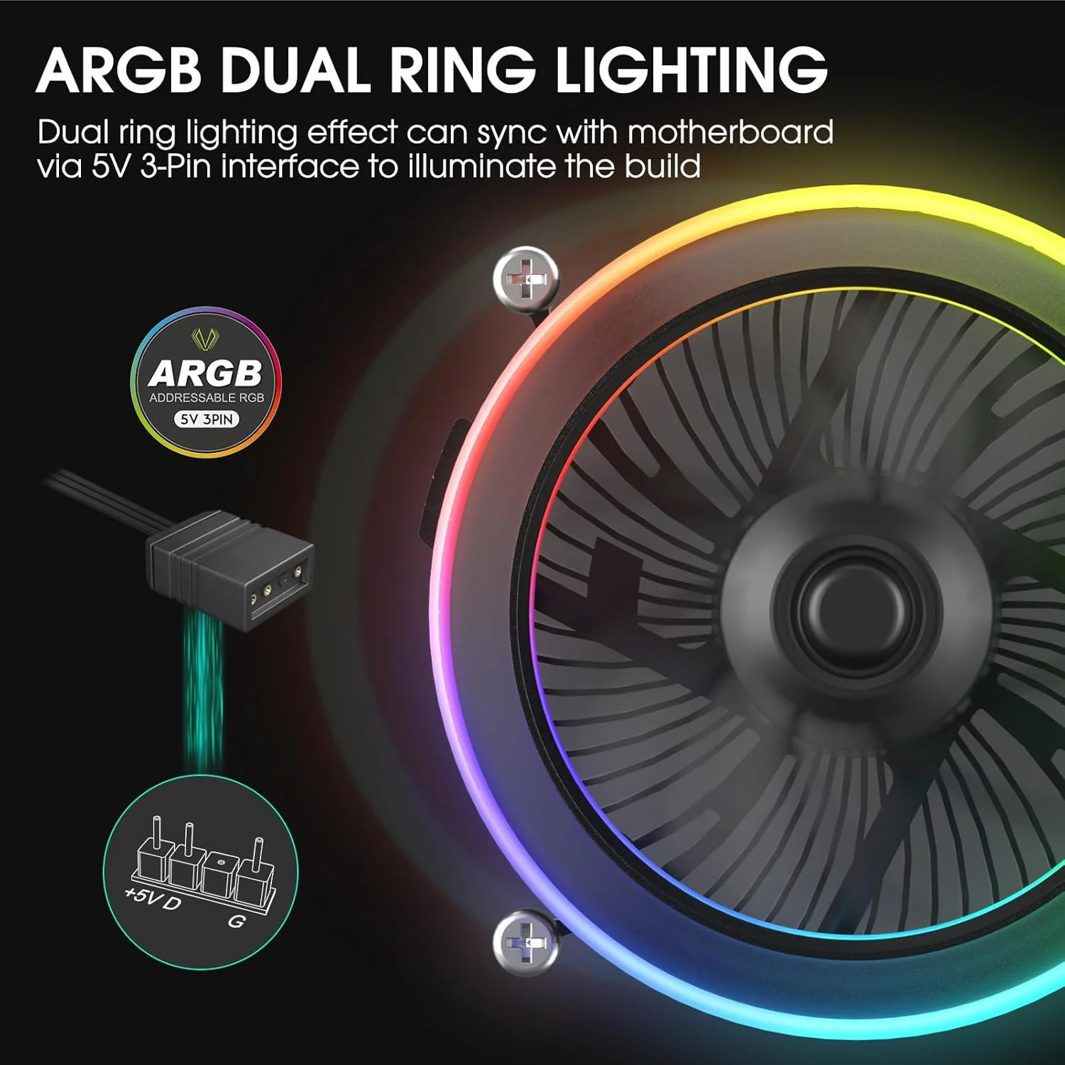 خنک کننده پردازنده Vetroo Eclipse با نورپردازی ARGB و طراحی کم حجم، فن PWM چهار پین 90 میلی‌متری، پره‌های آلومینیومی با کیفیت، خنک کننده هوای 95 واتی TDP فقط برای Intel LGA 1851 و 1700