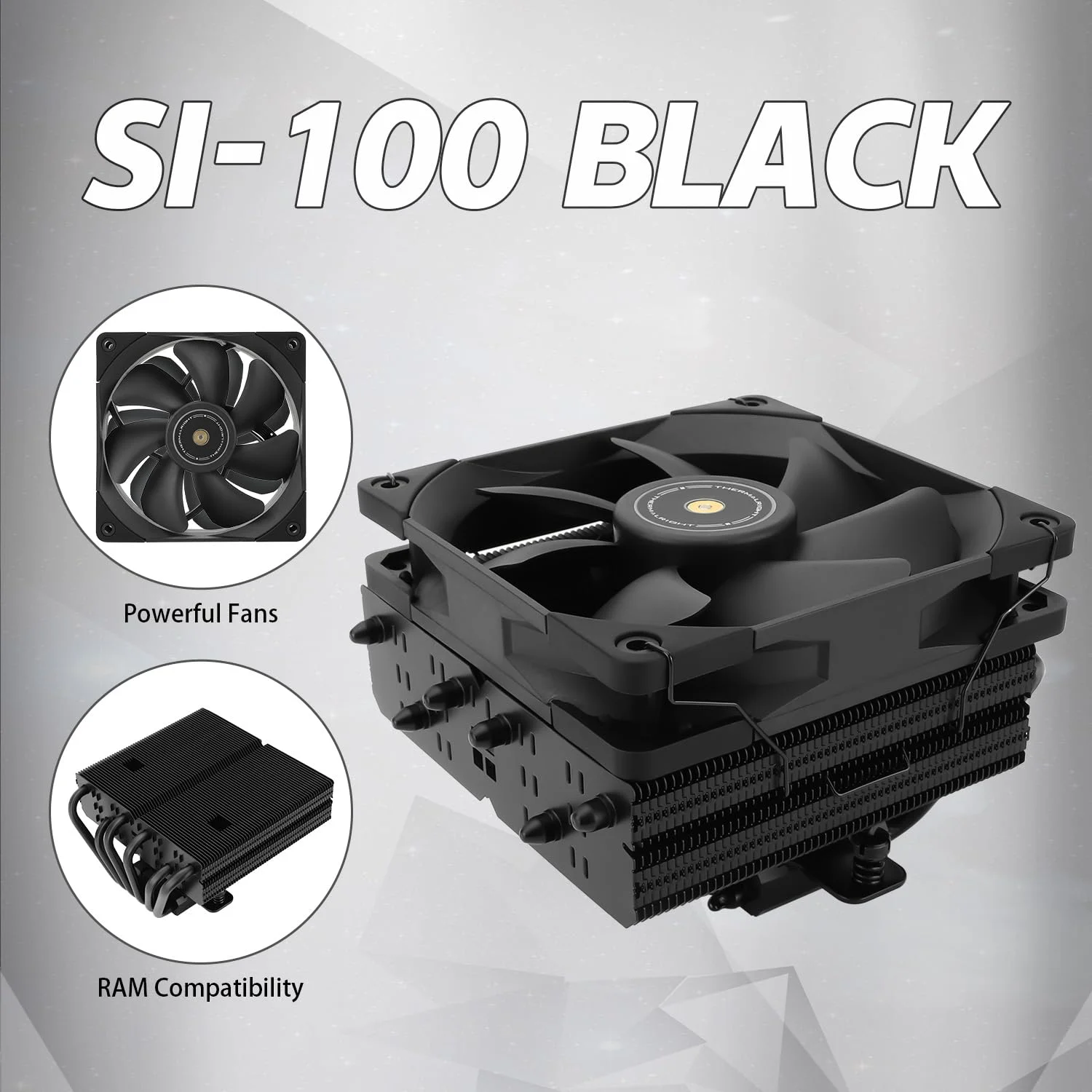 خنک کننده بادی پردازنده SI-100 مشکی، 6 لوله حرارتی 6 میلی‌متری، خنک کننده پردازنده فن PWM کم صدا TL-E12B با بلبرینگ S-FDB V2.0، فناوری AGHP 3.0، برای AMD AM4 AM5/Intel 1150/1151/1200/1700/2066، خنک کننده کامپیوتر