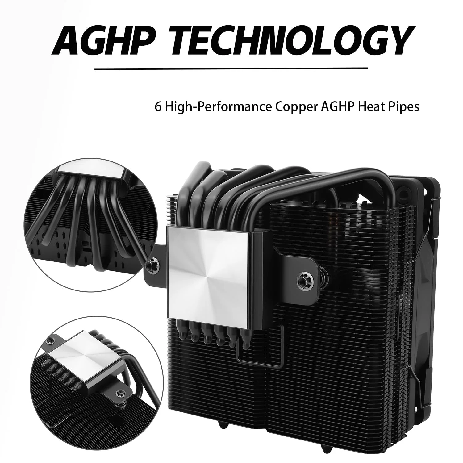 خنک کننده بادی پردازنده SI-100 مشکی، 6 لوله حرارتی 6 میلی‌متری، خنک کننده پردازنده فن PWM کم صدا TL-E12B با بلبرینگ S-FDB V2.0، فناوری AGHP 3.0، برای AMD AM4 AM5/Intel 1150/1151/1200/1700/2066، خنک کننده کامپیوتر