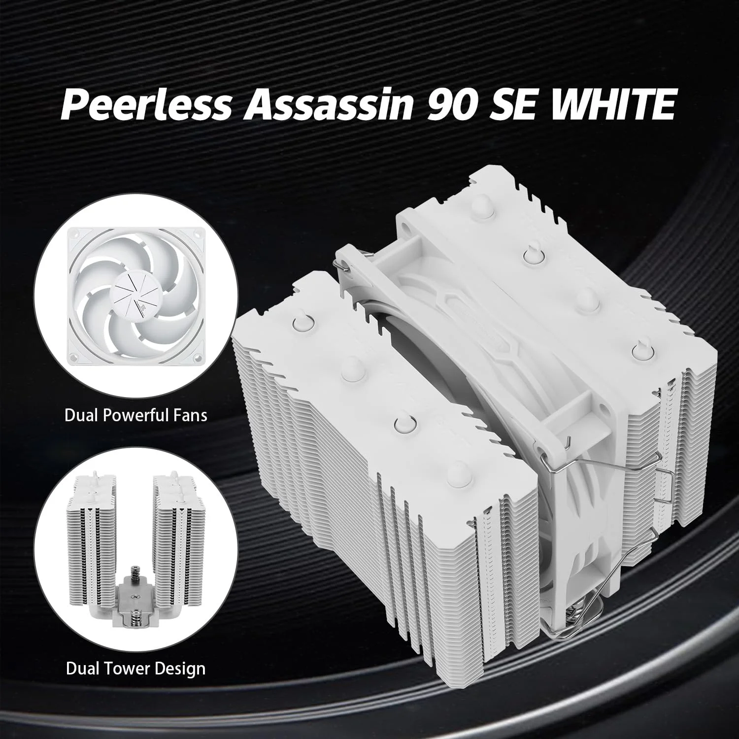 خنک کننده بادی پردازنده Peerless Assassin 90 SE سفید، هیت سینک پردازنده دو برج، با فن PWM بی صدا TL-P9W، خنک کننده پردازنده کامپیوتر برای AMD:AM4 AM5/1700/1851