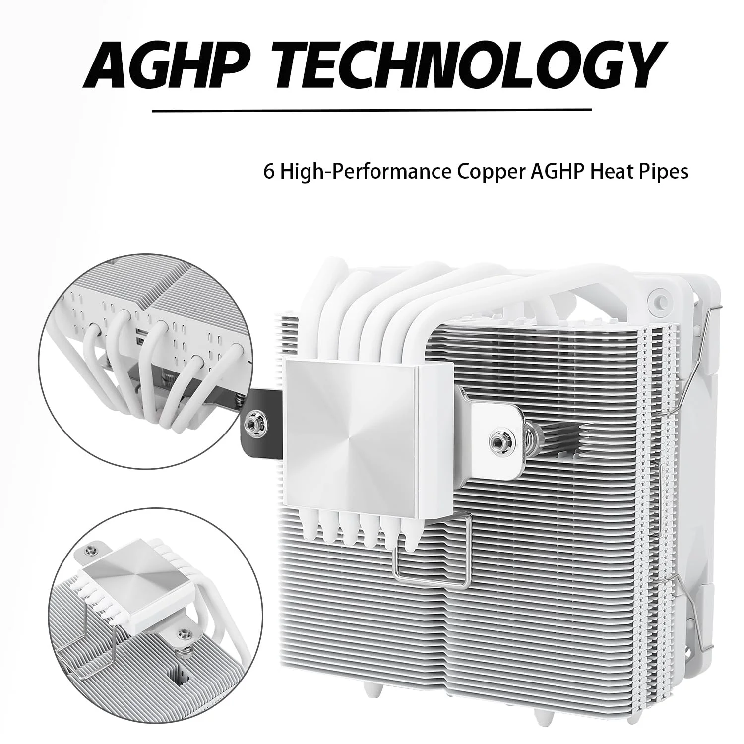 خنک‌کننده بادی پردازنده SI-100 سفید ARGB، دارای 6 لوله حرارتی 6 میلی‌متری، فن خنک‌کننده بی‌صدای PWM 120 میلی‌متری با بلبرینگ S-FDB V2.0، فناوری AGHP 3.0، برای AMD AM4 AM5/Intel 1150/1151/1200/1700/2066، خنک‌کننده کامپیوتر