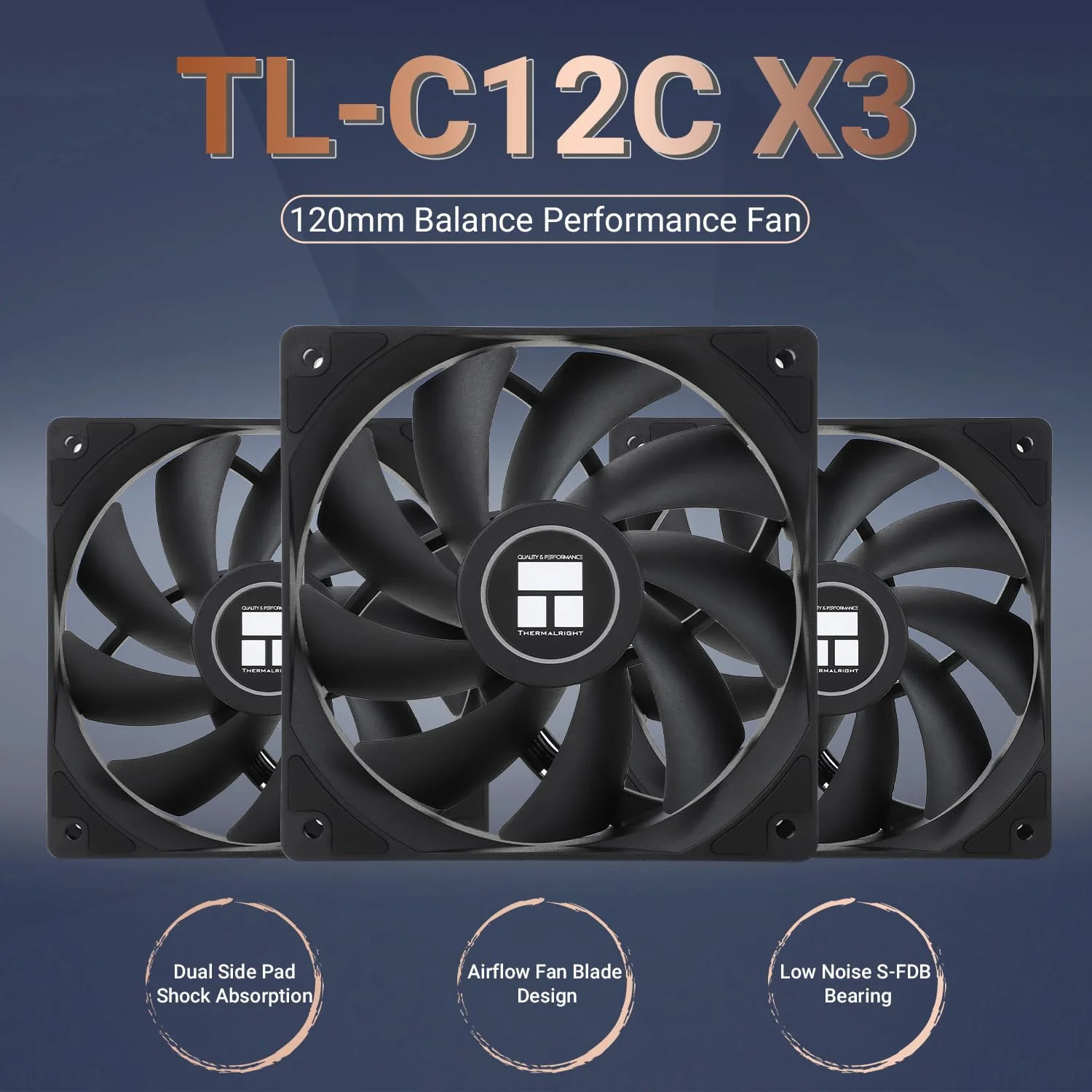 فن پردازنده Thermalright TL-C12C X3، فن خنک کننده کیس 120 میلی متری، فن کامپیوتر بی صدا 4 پین PWM با بلبرینگ S-FDB، تا 1550 دور در دقیقه (3 عدد)