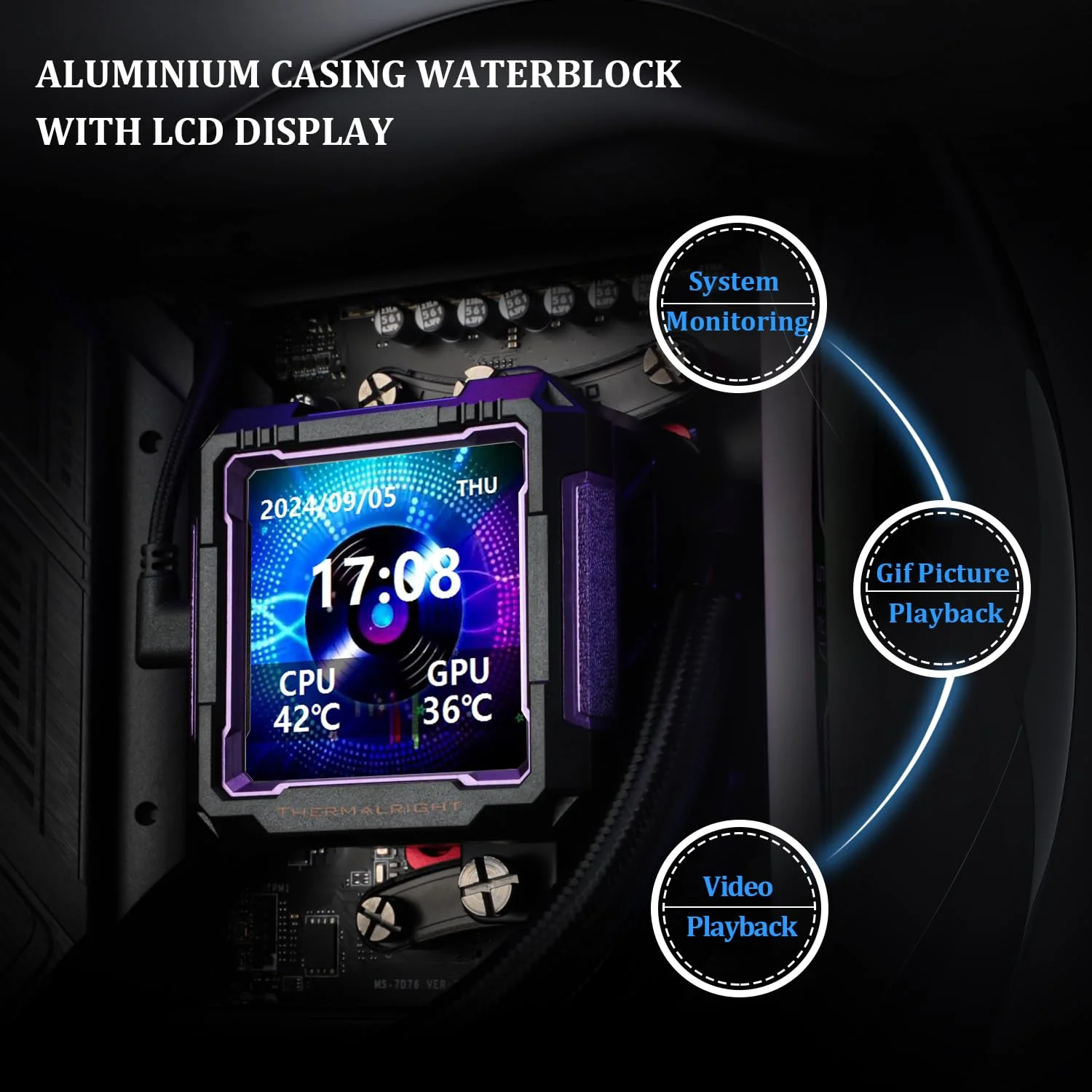 خنک کننده مایع پردازنده Thermalright FW PRO 360 ARGB مشکی، صفحه نمایش IPS LCD با رزولوشن 320 * 320، برای AM5 و Intel 1700/1851، خنک کننده آبی 360 با عملکرد بالا با صفحه نمایش جداشدنی 2.73 اینچی