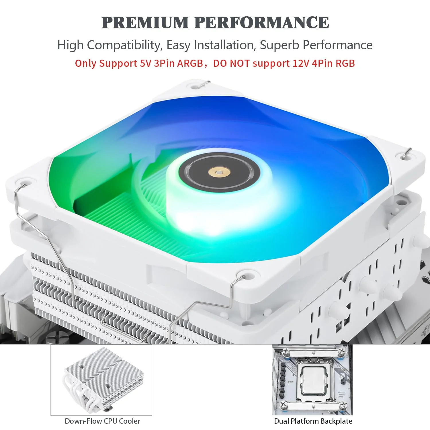 خنک‌کننده پردازنده بادی Thermalright SI-100 White ARGB ITX، دارای 6 لوله حرارتی 6 میلی‌متری، فن خنک‌کننده بی‌صدای PWM 120 میلی‌متری، ارتفاع 110 میلی‌متر، برای AM4/AM5، Intel lga1150/1151/1200/1700/1851/2011، خنک‌کننده کامپیوتر کم ارتفاع 100 میلی‌متری