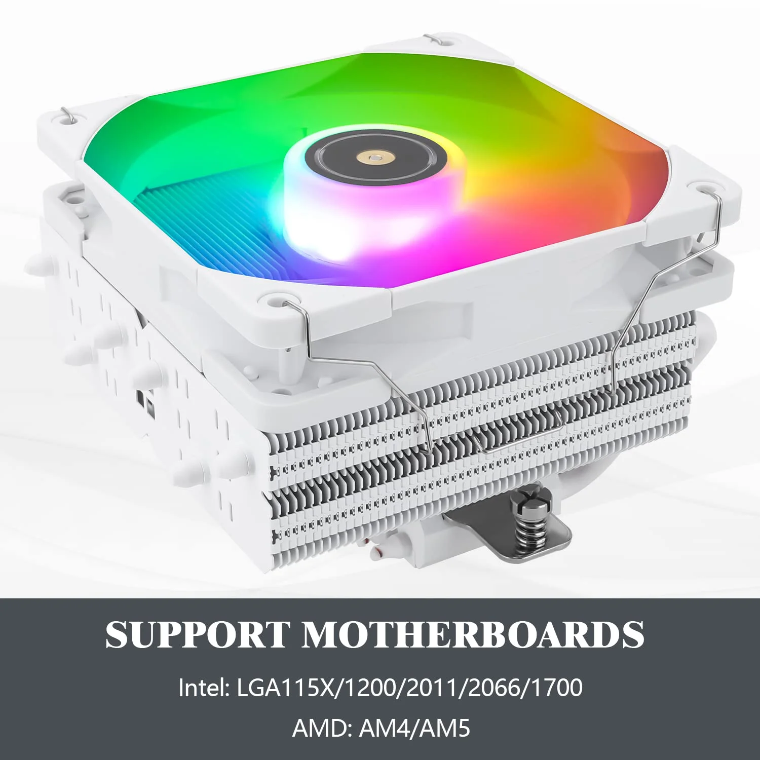 خنک‌کننده پردازنده بادی Thermalright SI-100 White ARGB ITX، دارای 6 لوله حرارتی 6 میلی‌متری، فن خنک‌کننده بی‌صدای PWM 120 میلی‌متری، ارتفاع 110 میلی‌متر، برای AM4/AM5، Intel lga1150/1151/1200/1700/1851/2011، خنک‌کننده کامپیوتر کم ارتفاع 100 میلی‌متری