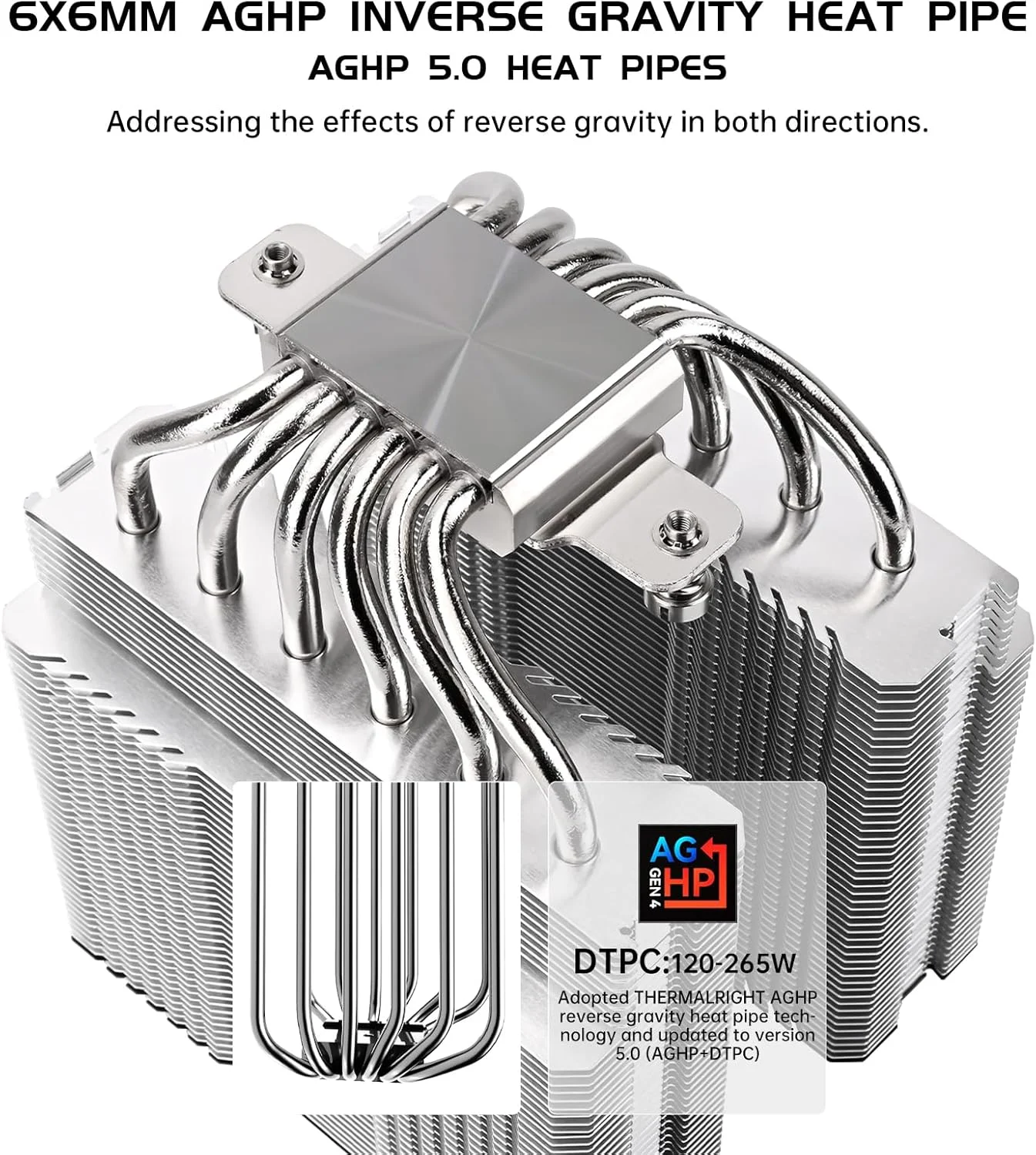 خنک کننده بادی پردازنده Thermalright Peerless Assassin 120 SE White V2 - دارای 6 لوله حرارتی با فناوری AGHP GEN 5.0 | فن های PWM 120 میلی متری با سرعت 1850 دور در دقیقه، برای Intel 1851/1700/115X/1200، AMD AM4/AM5