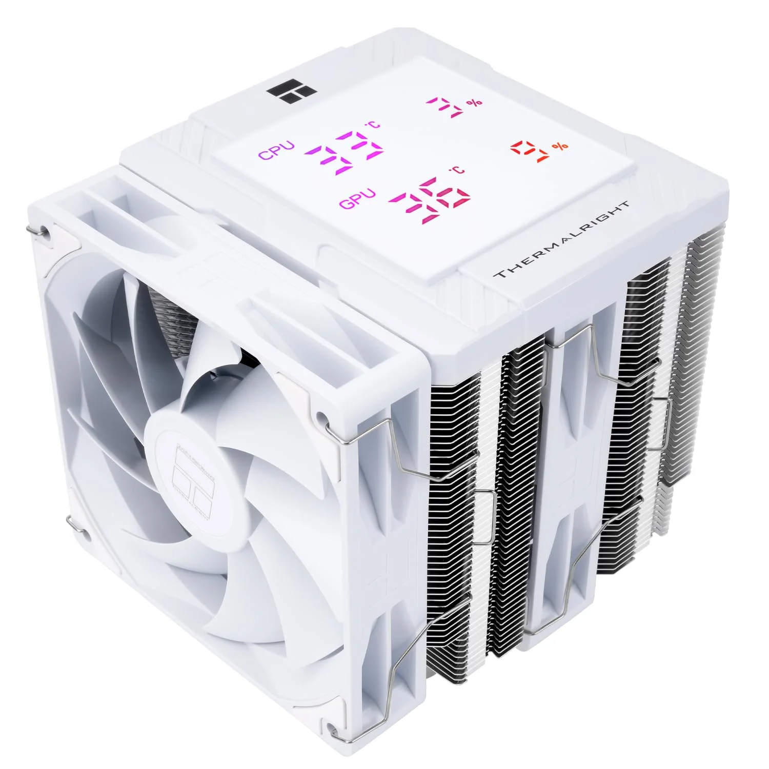 خنک‌کننده پردازنده Thermalright Peerless Assassin 120 Digital White، دو برج و خنک‌کننده دوگانه فن، خنک‌کننده هوای پردازنده، پوشش بالایی صفحه نمایش دیجیتال، برای AM4/AM5، Intel LGA1851/1700/115X/1200