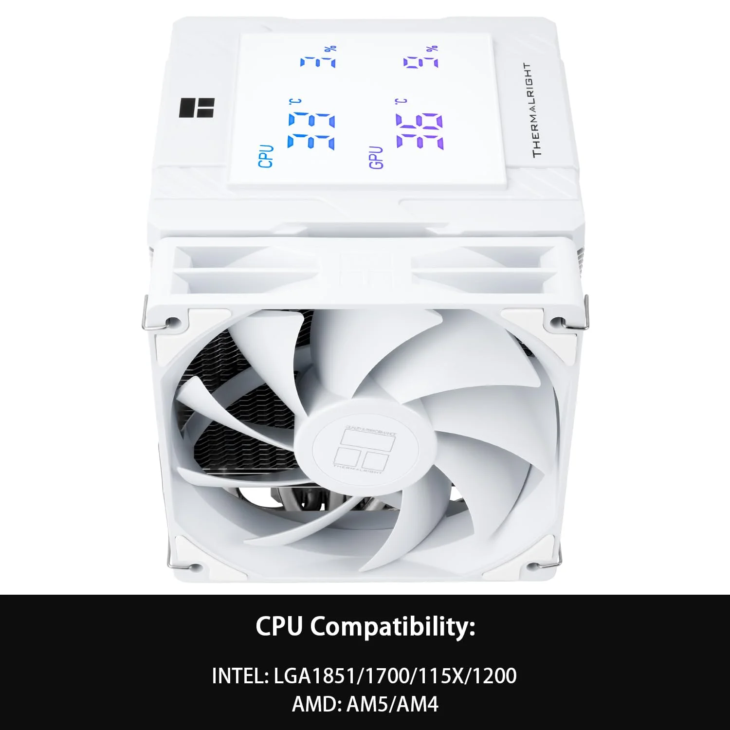 خنک‌کننده پردازنده Thermalright Peerless Assassin 120 Digital White، دو برج و خنک‌کننده دوگانه فن، خنک‌کننده هوای پردازنده، پوشش بالایی صفحه نمایش دیجیتال، برای AM4/AM5، Intel LGA1851/1700/115X/1200