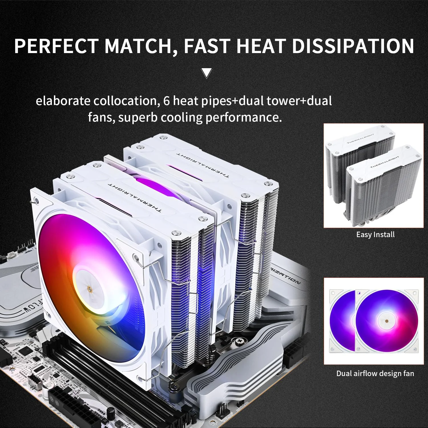 خنک کننده پردازنده Thermalright Peerless Assassin 120 ARGB White V3، دارای 6 لوله حرارتی، فن های PWM دوگانه TL-P12W-S، ارتفاع 157 میلی متر، برای Intel LGA1700/1851/1150/1151/1200/2011، AM4/AM5 خنک کننده پردازنده Thermalright Peerless Assassin 120 ARGB White V3، دارای 6 لوله حرارتی، فن های PWM دوگانه TL-P12W-S، ارتفاع 157 میلی متر، برای Intel LGA1700/1851/1150/1151/1200/2011، AM4/AM5